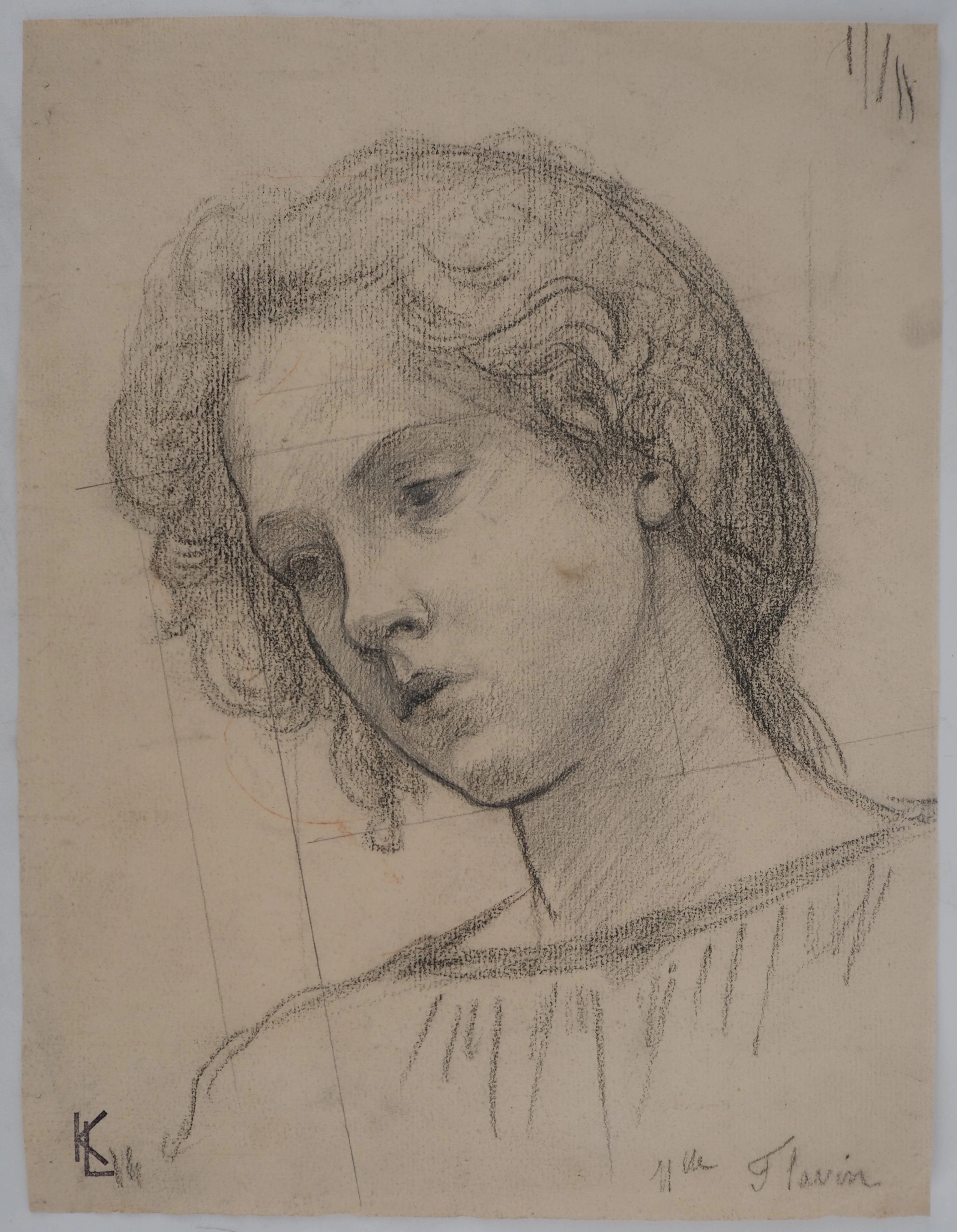 Léopold Franz KOWALSKI: Portrait de Mlle Flavin, dessin original