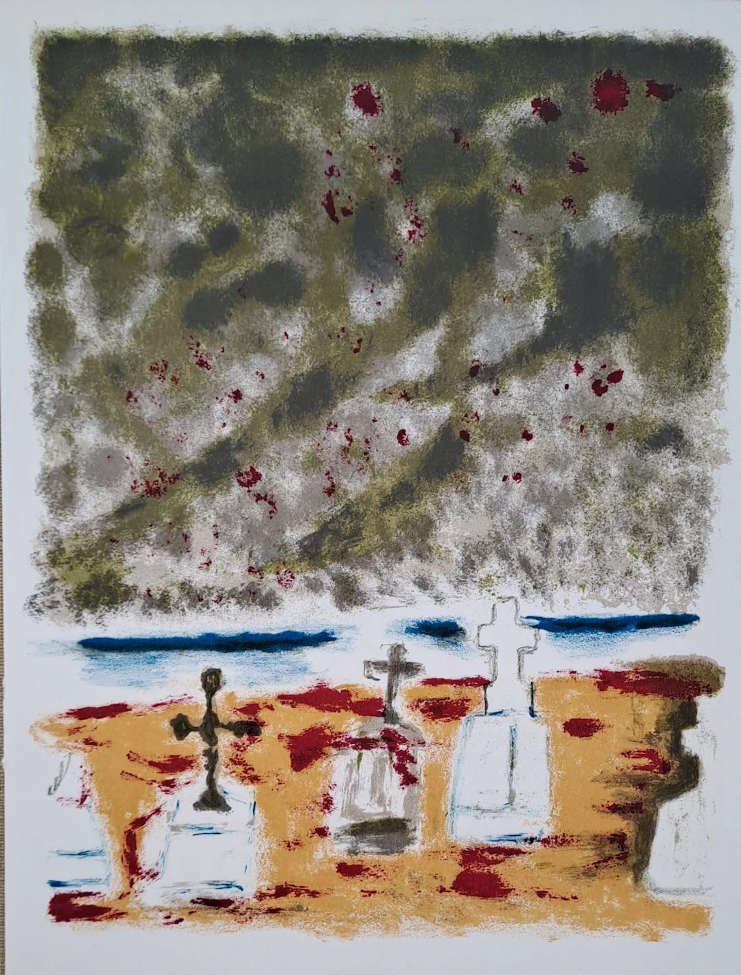 Jules Cavailles - Les tombes - Lithographie originale