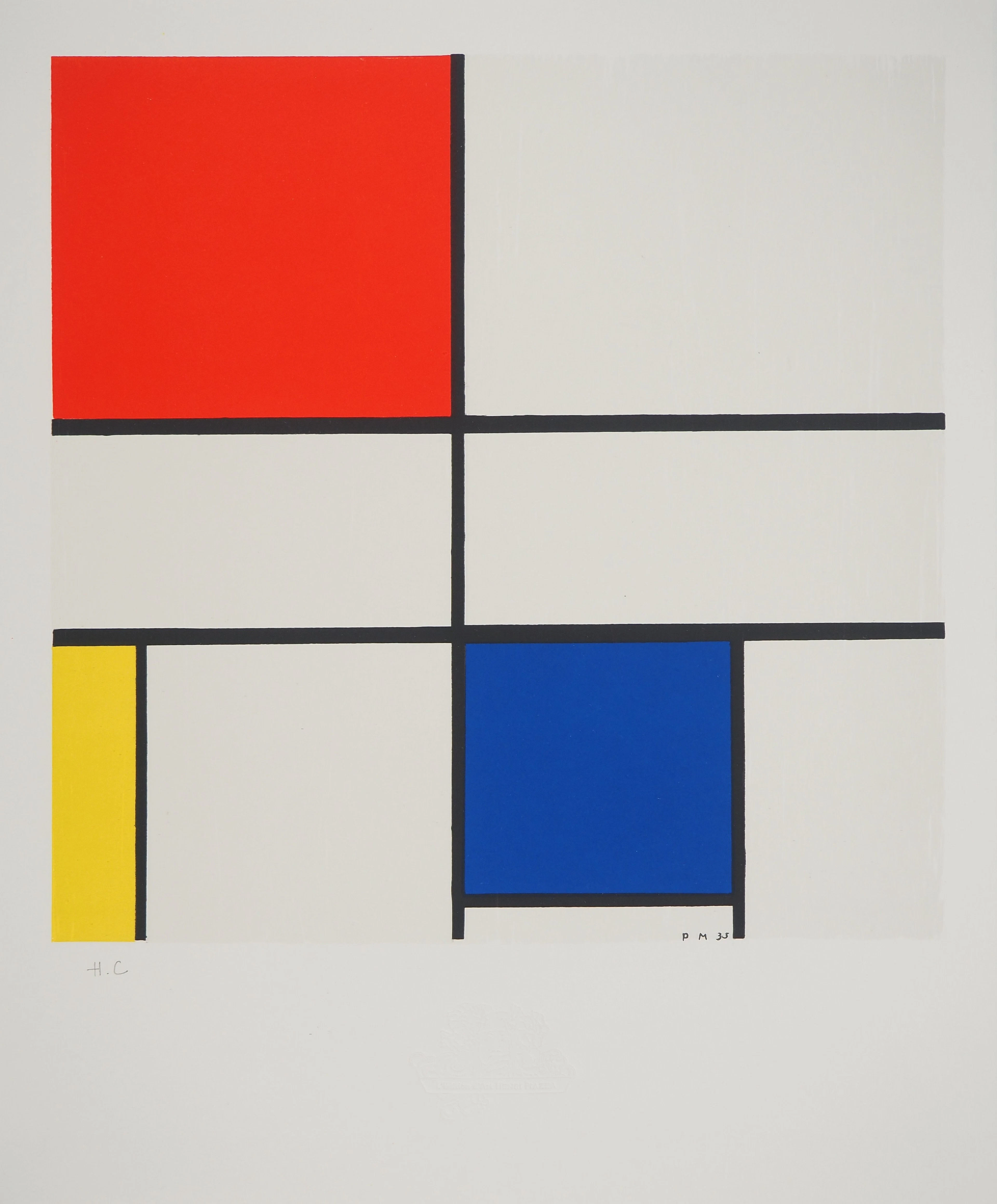 Piet MONDRIAN : Composition III en rouge, bleu et jaune - Lithographie signée