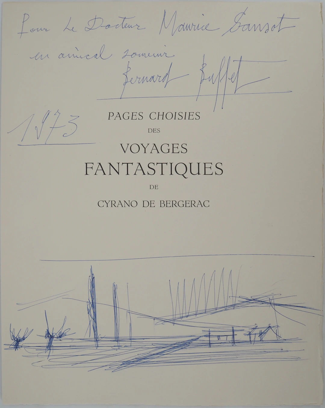 Bernard BUFFET : Provence, Paysage aux montagnes - Dessin original