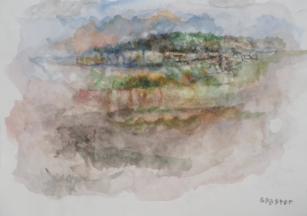 Gilbert PASTOR : Un bois et son reflet, Aquarelle originale signée