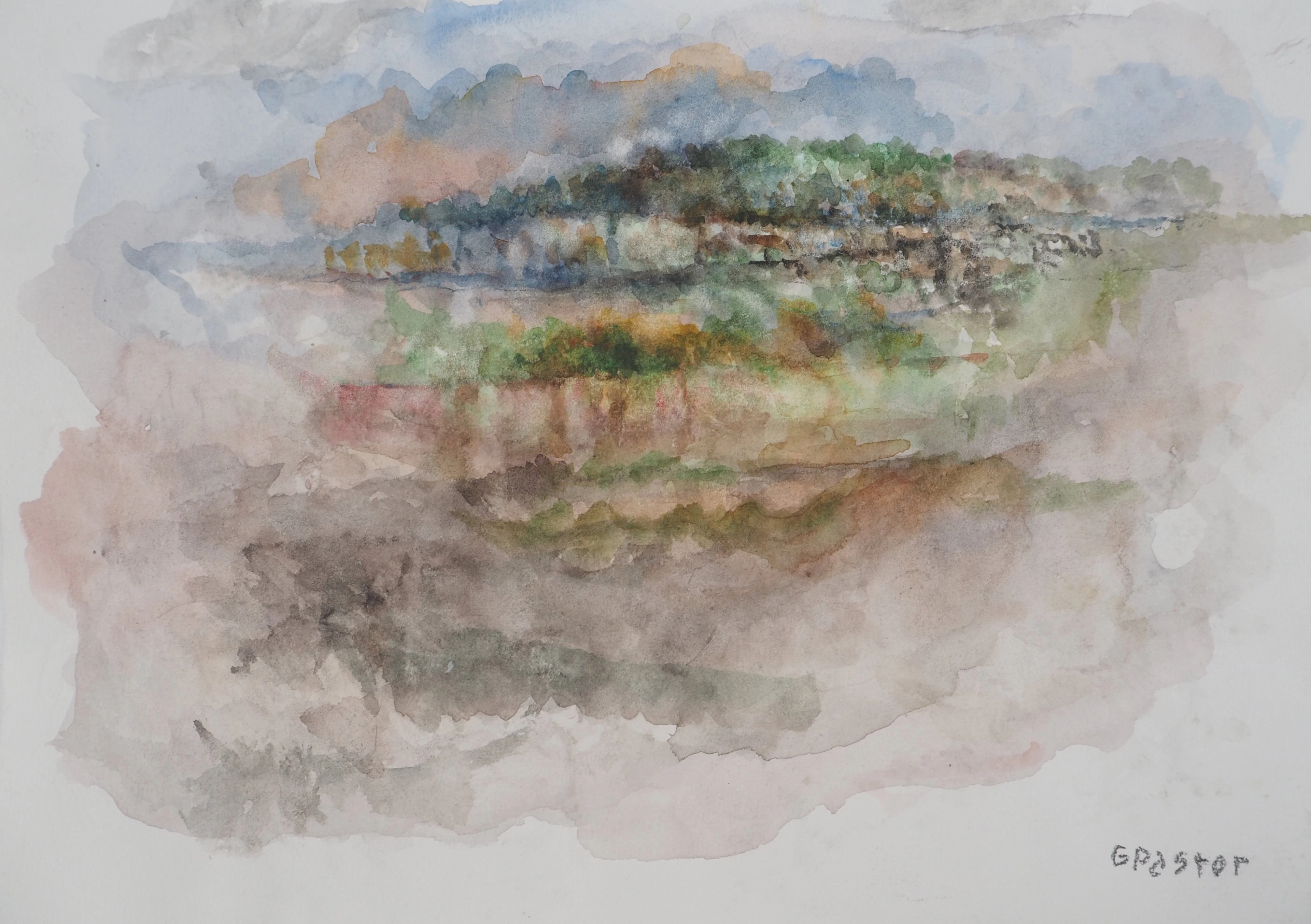 Gilbert PASTOR : Un bois et son reflet, Aquarelle originale signée