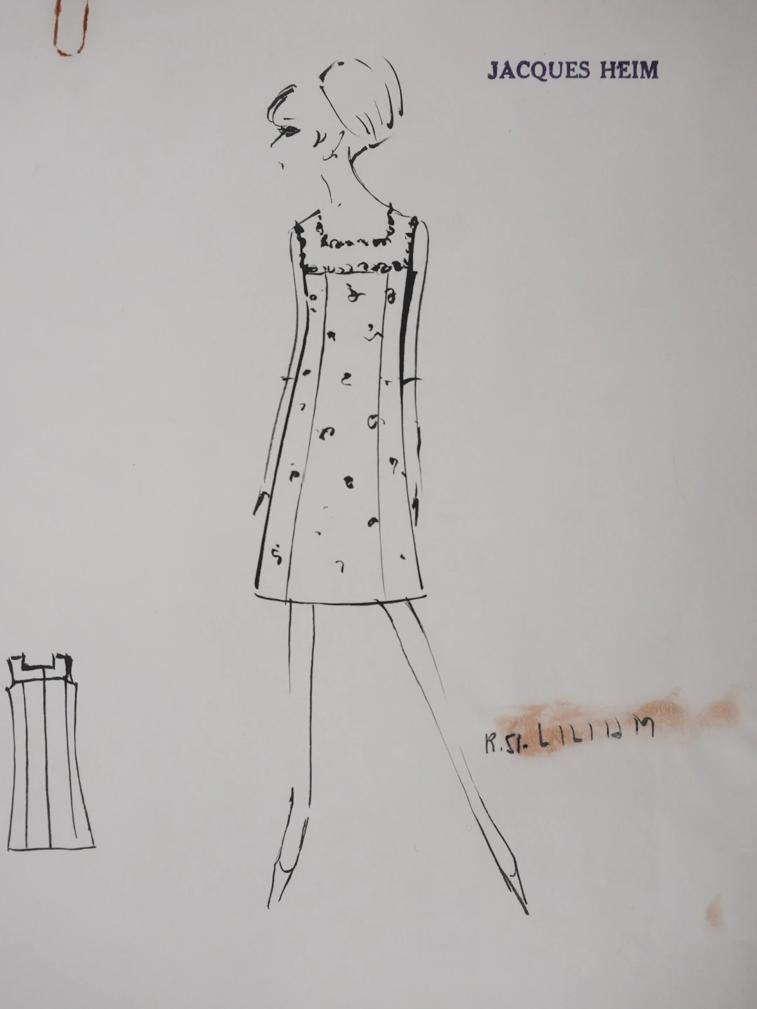 Jacques HEIM : Robe Lilium à motifs, Dessin original signé