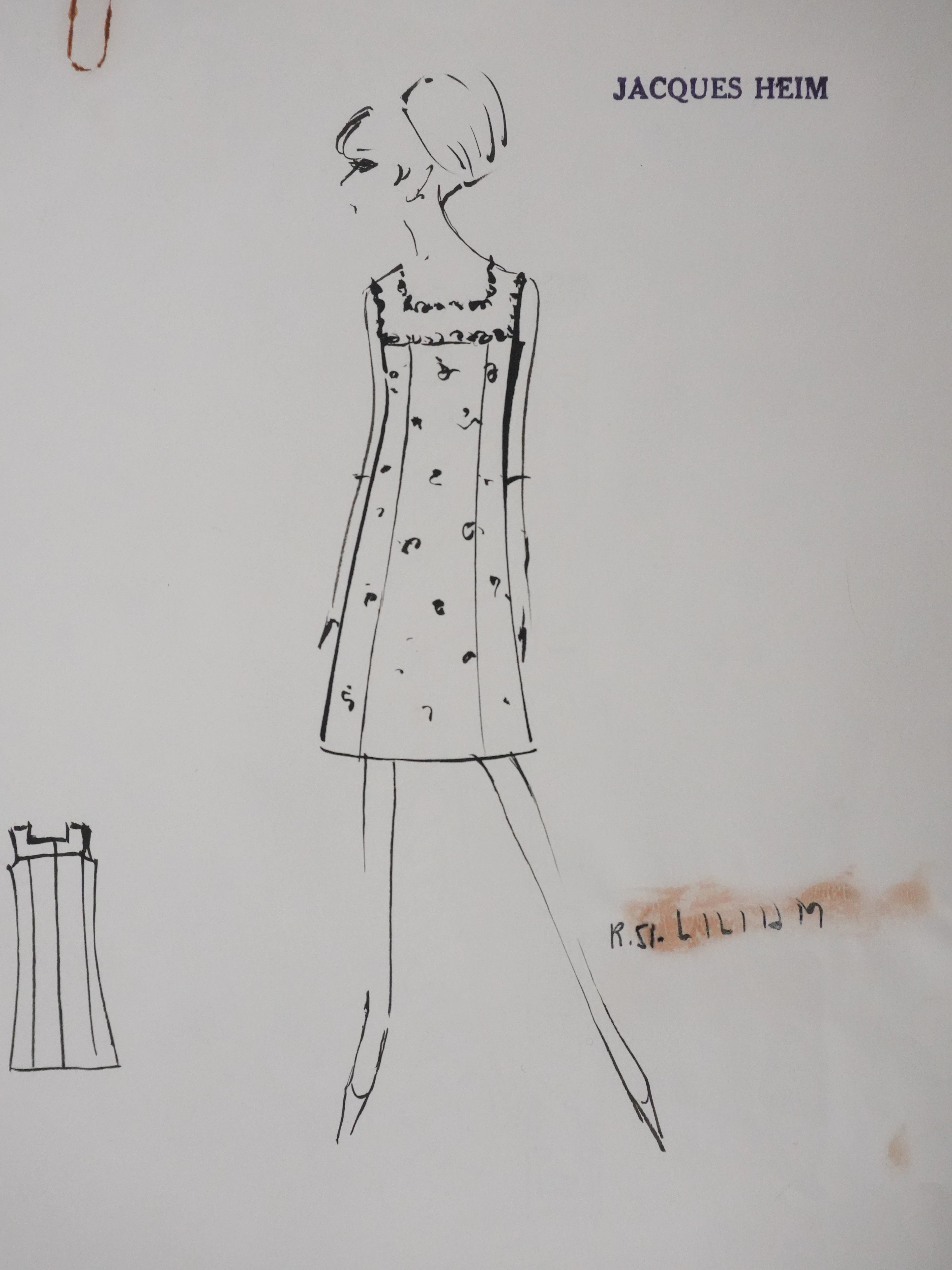 Jacques HEIM : Robe Lilium à motifs, Dessin original signé