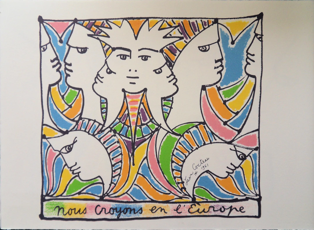 Jean COCTEAU (d’après) : Europe, la défiance, Lithographie, 1961