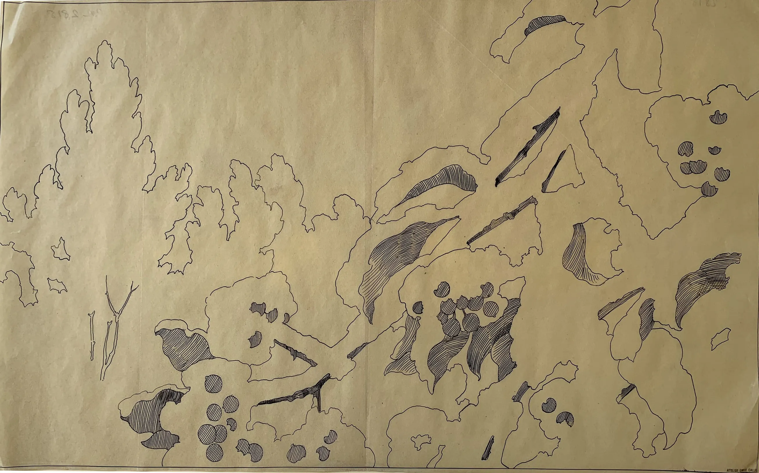 Emile GALLÉ - Etude pour un projet de décoration en marqueterie - Dessin
