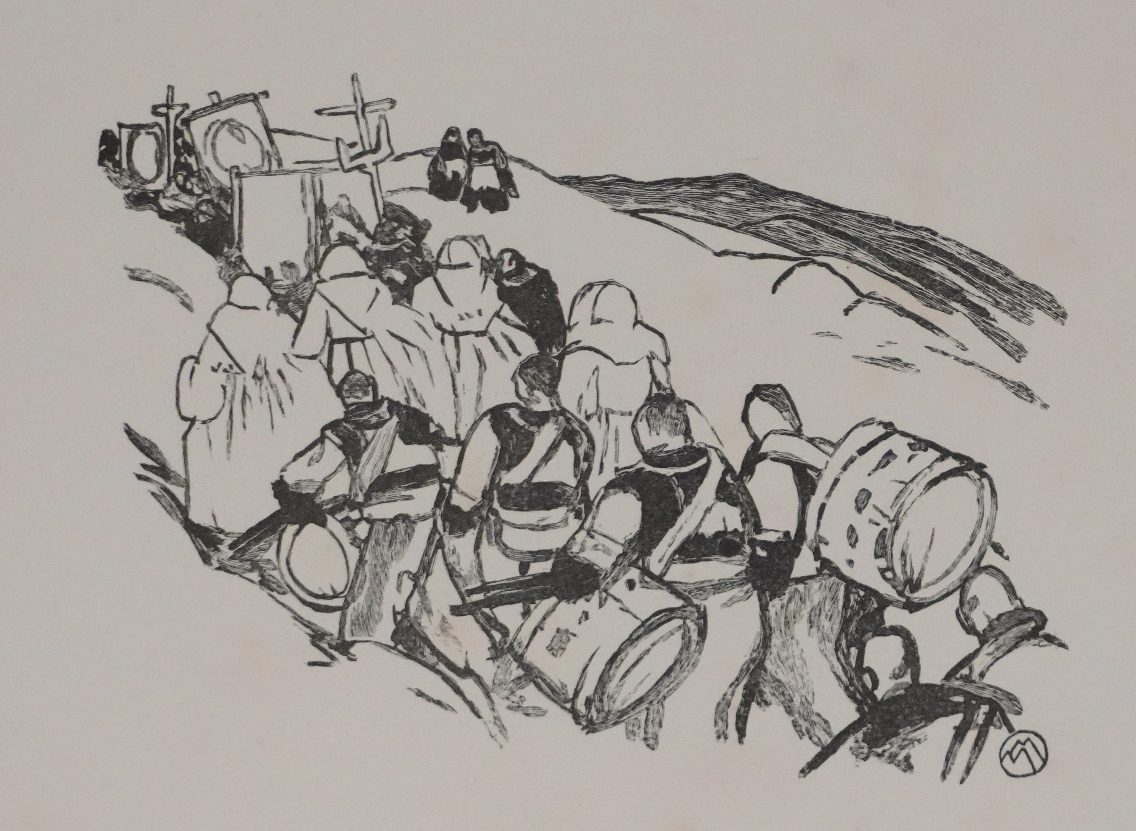 Mathurin MEHEUT : Bretagne, La procession à l’orchestre (Noir), Gravure