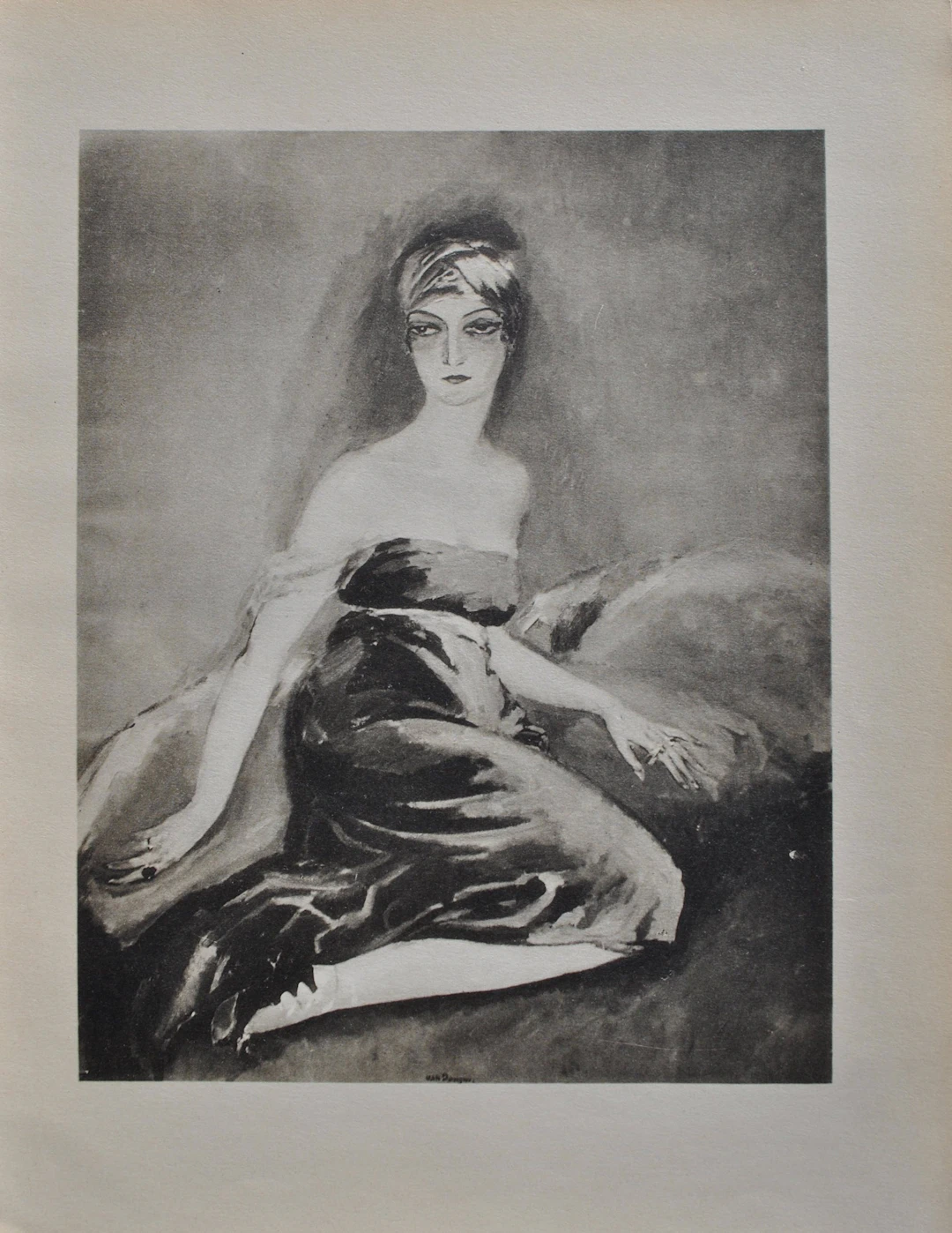 Kees VAN DONGEN : Jeune femme rêveuse en pose, Gravure signée