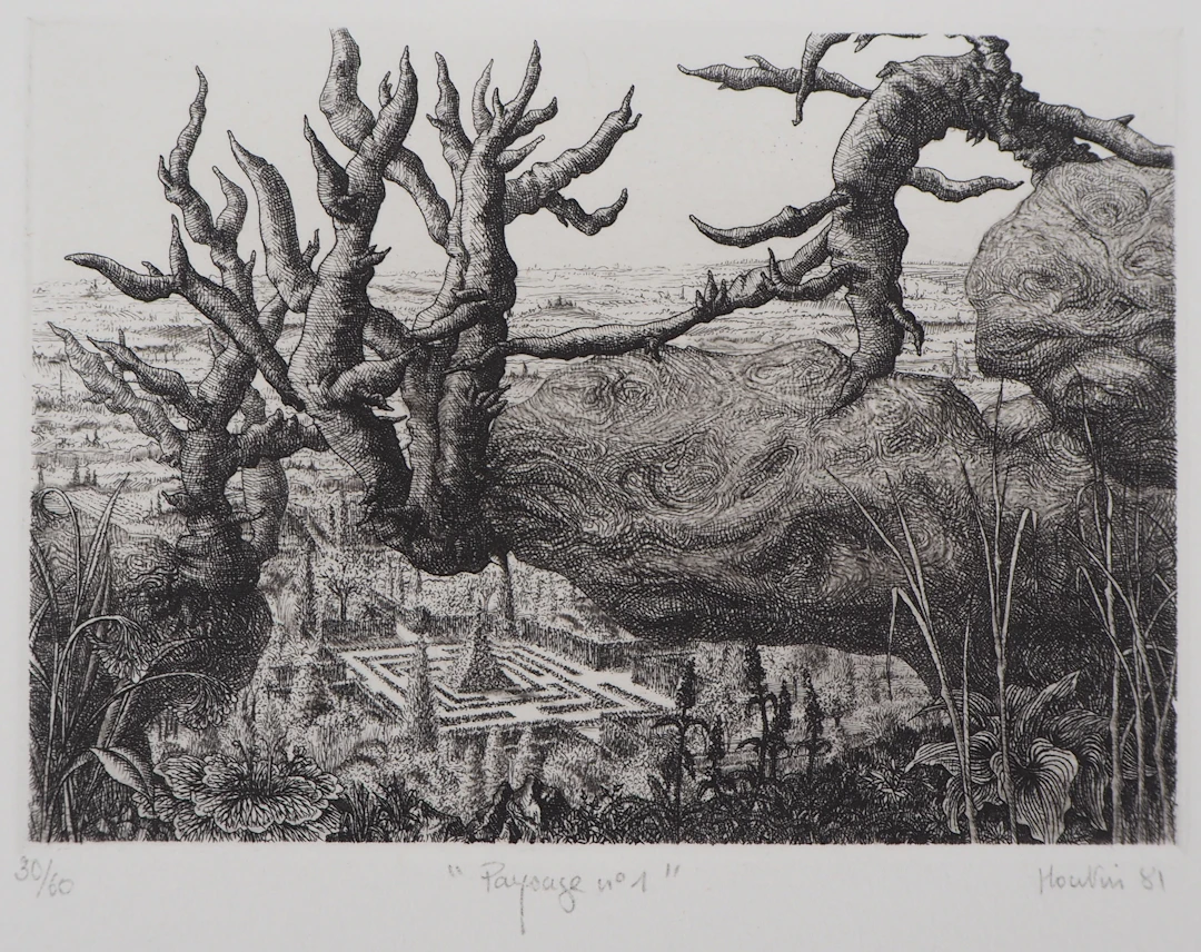 François HOUTIN : Paysage n°1 - Gravure Originale Signée