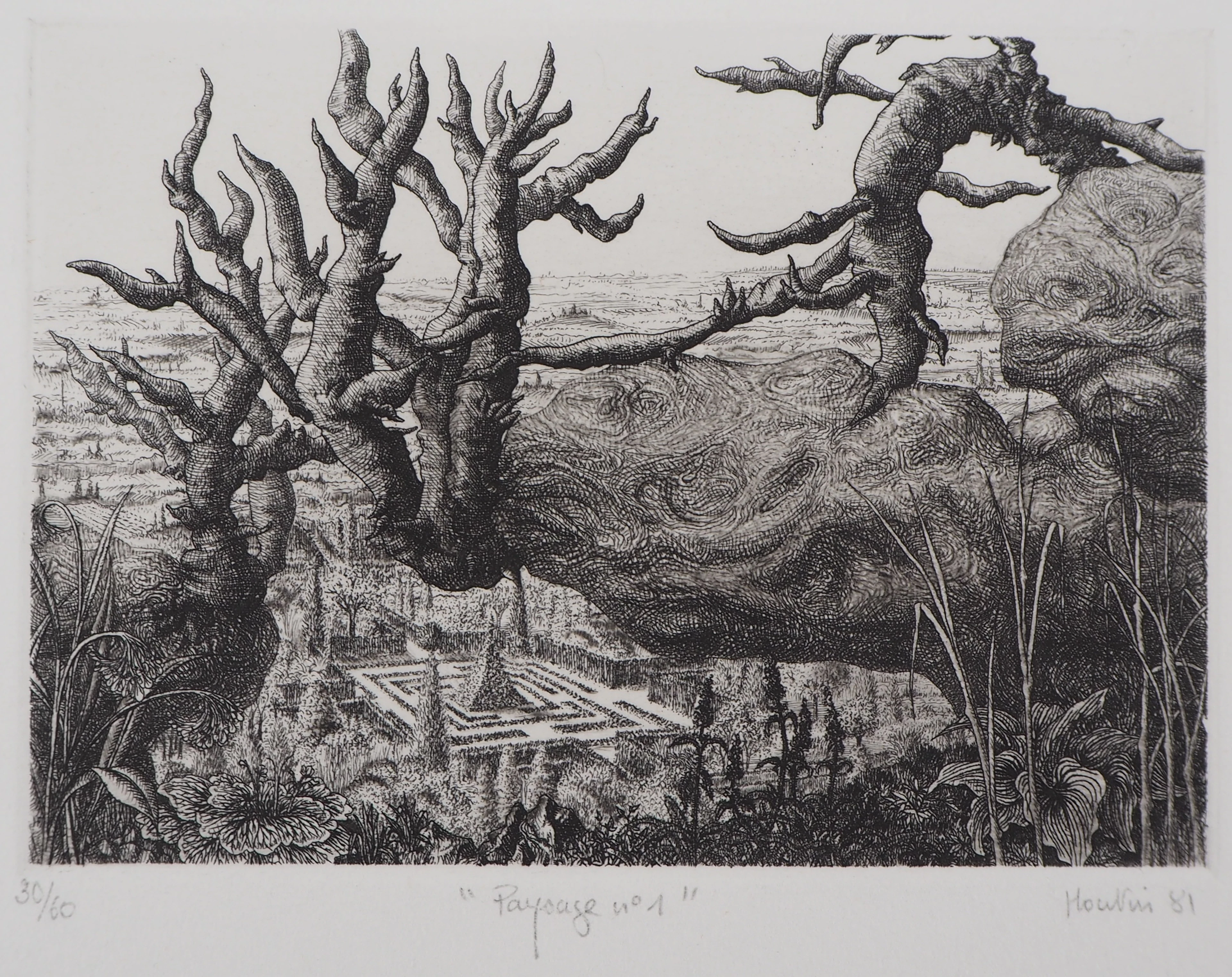 François HOUTIN : Paysage n°1 - Gravure Originale Signée