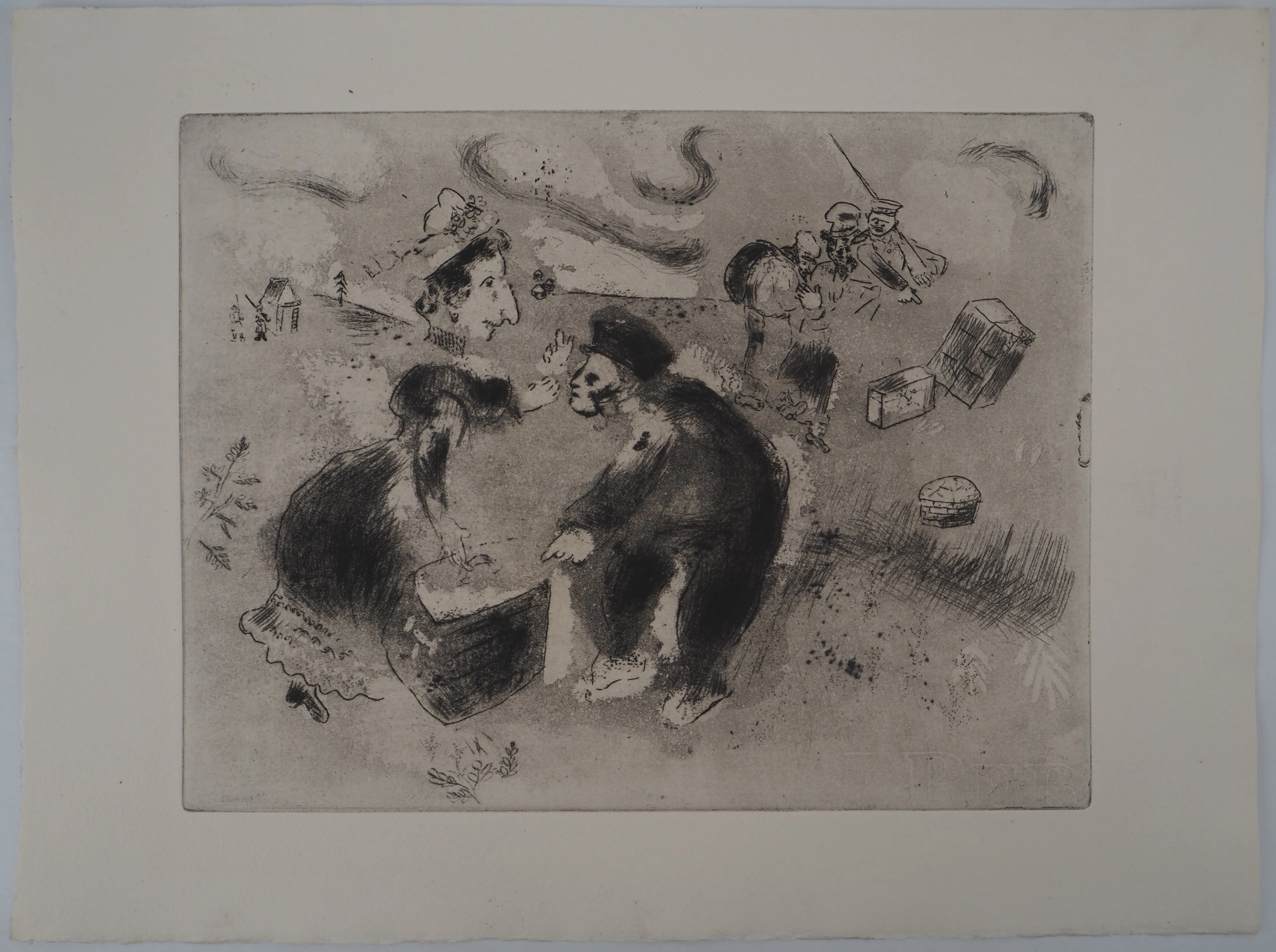 Marc CHAGALL : Tchitchikov douanier, Gravure originale signée