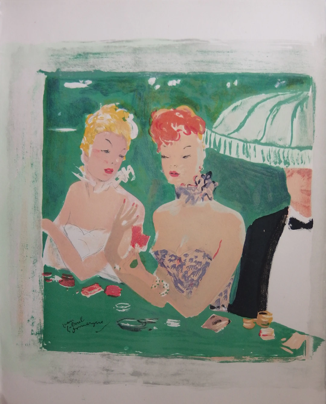 Jean-Gabriel DOMERGUE - Deux femmes au casino, Lithographie originale signée