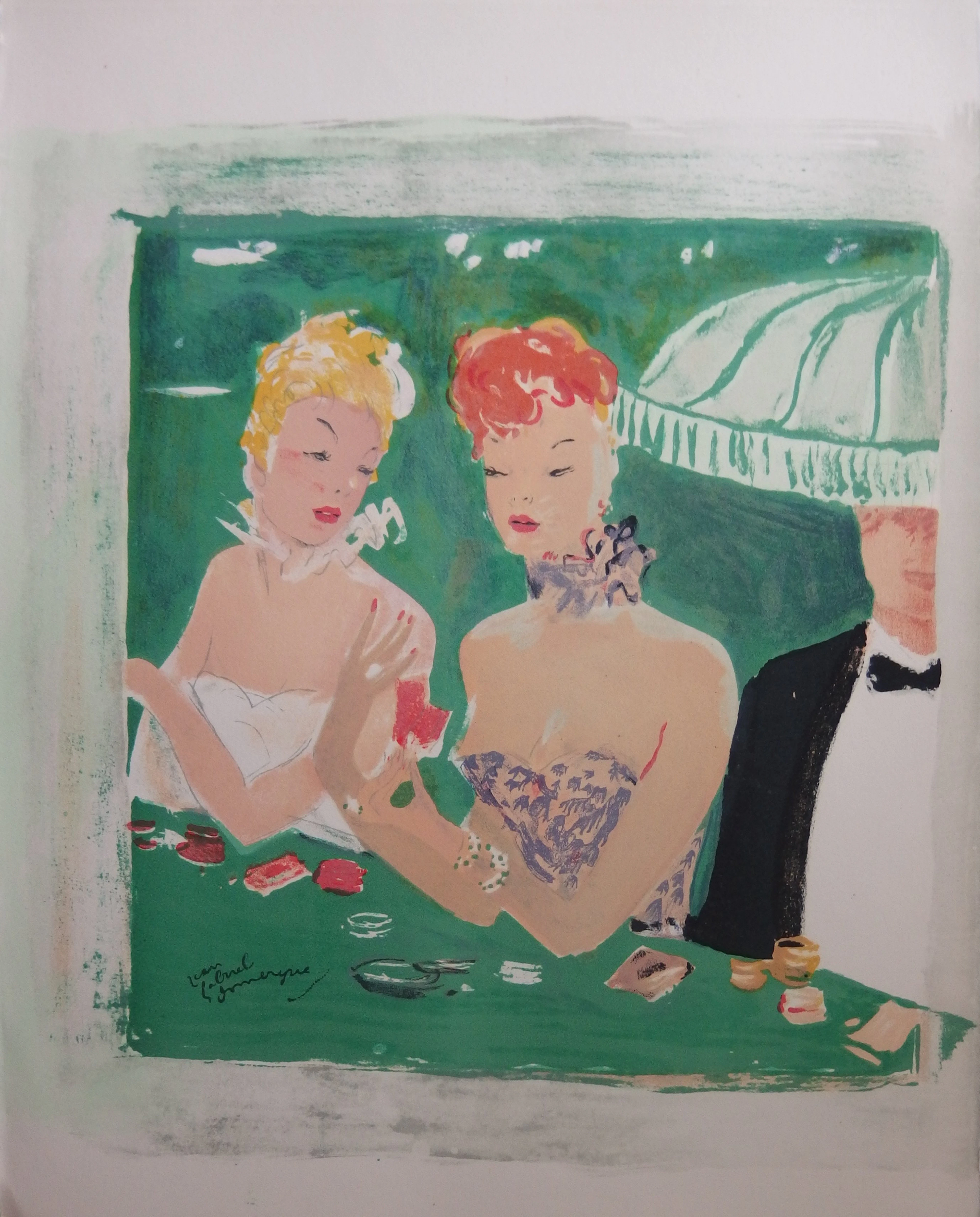 Jean-Gabriel DOMERGUE - Deux femmes au casino, Lithographie originale signée