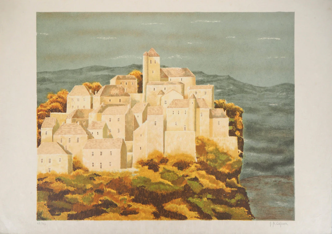 Jean-Pierre CAPRON : Village de montagne - Lithographie originale signée