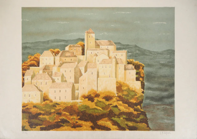 Jean-Pierre CAPRON : Village de montagne - Lithographie originale signée