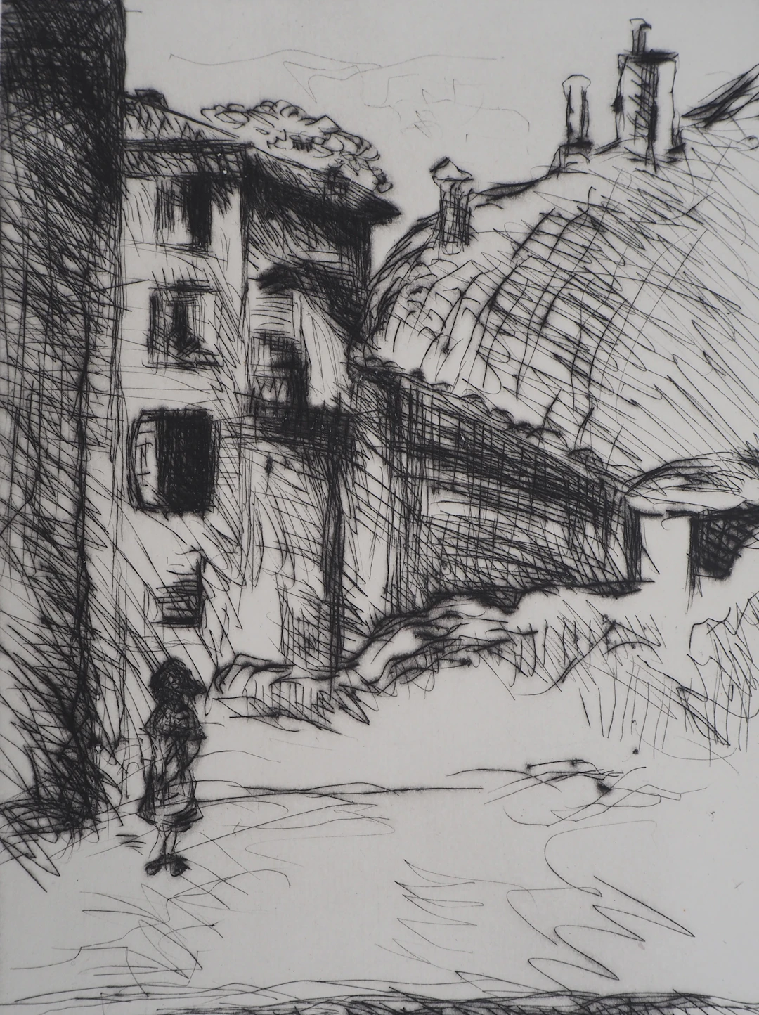 Lucien MAINSSIEUX : Voiron, vieux quartier - Gravure Originale Signée, 1949