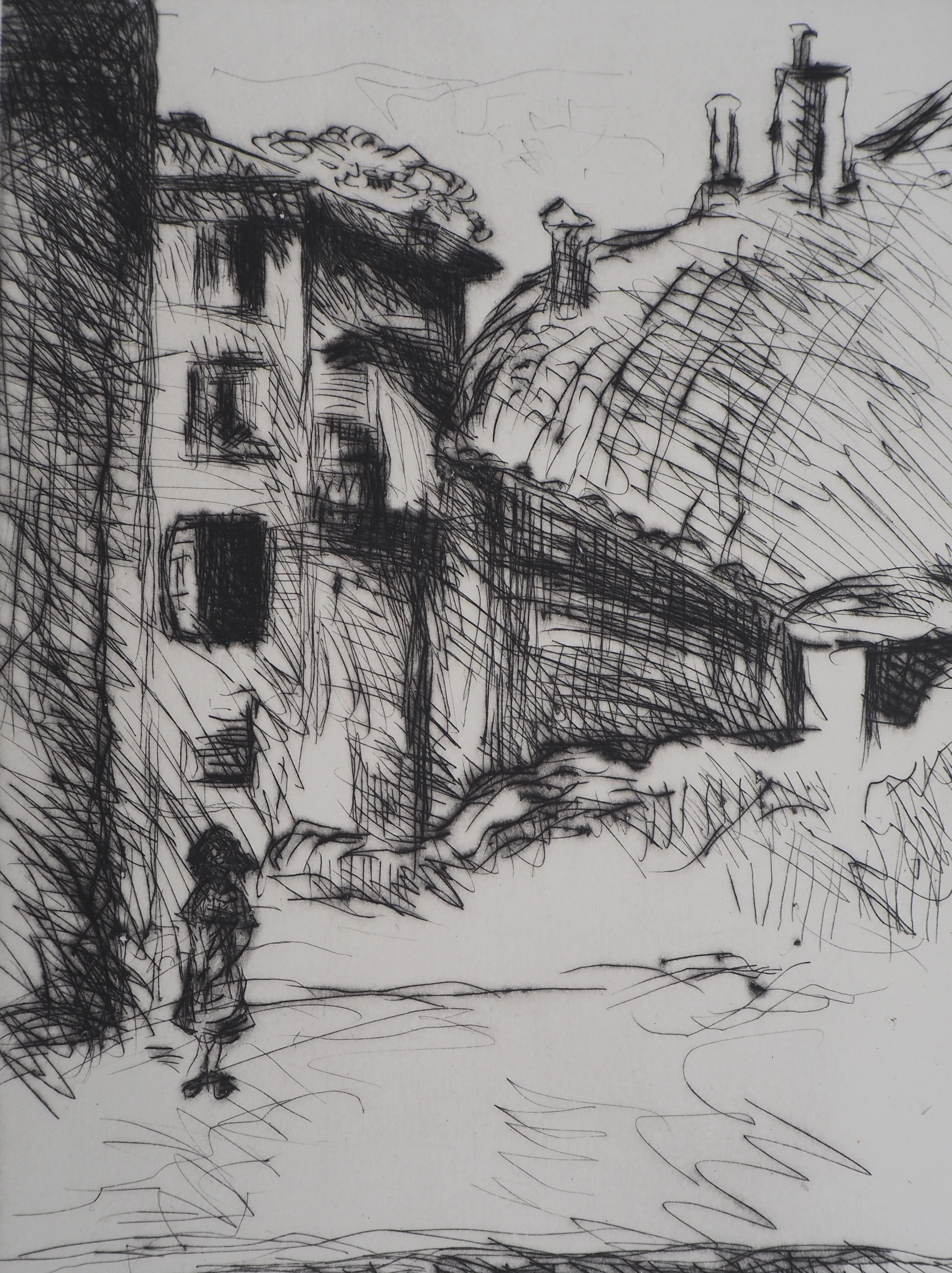 Lucien MAINSSIEUX : Voiron, vieux quartier - Gravure Originale Signée, 1949