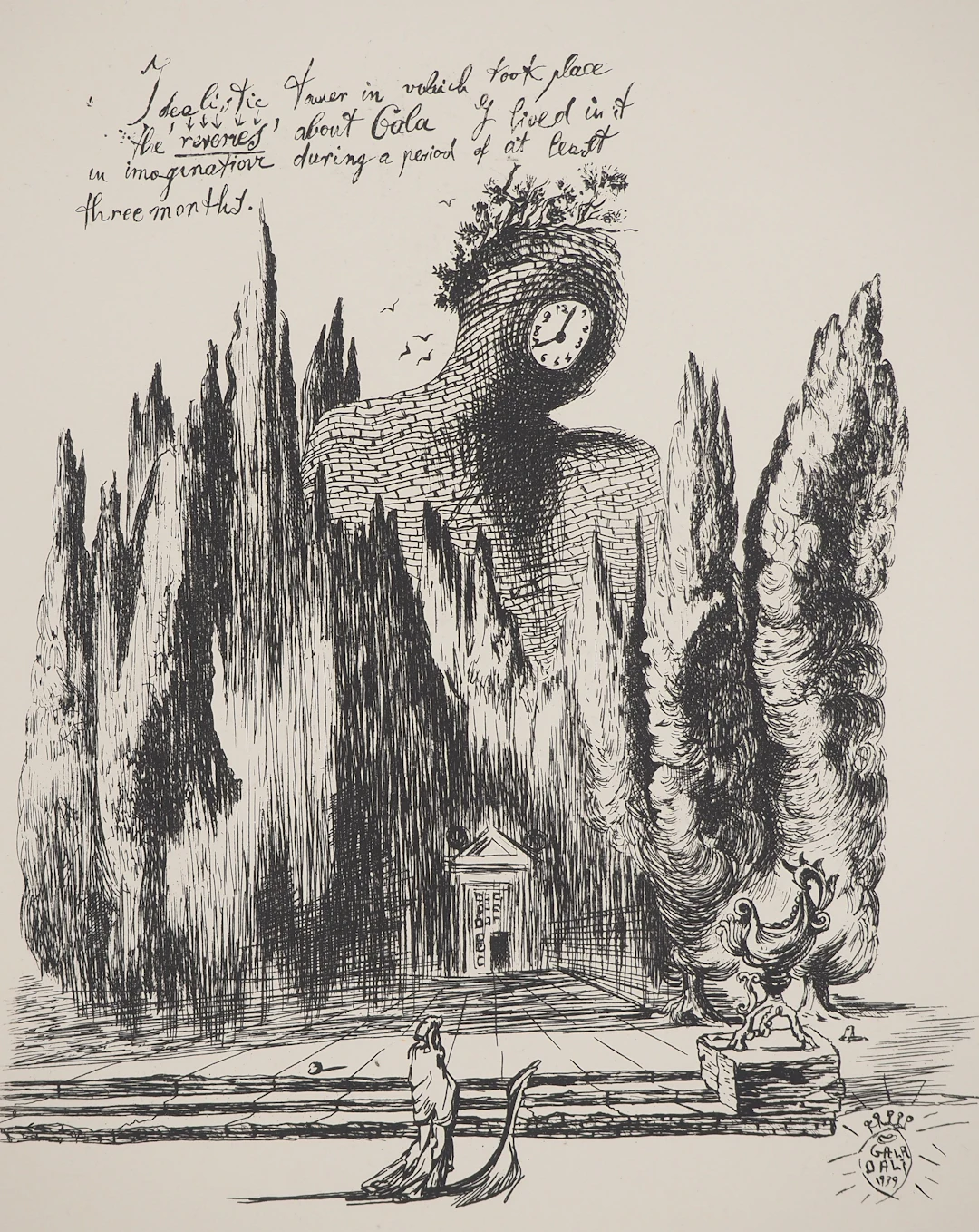 Salvador DALI : Tour pour Gala, Gravure signée