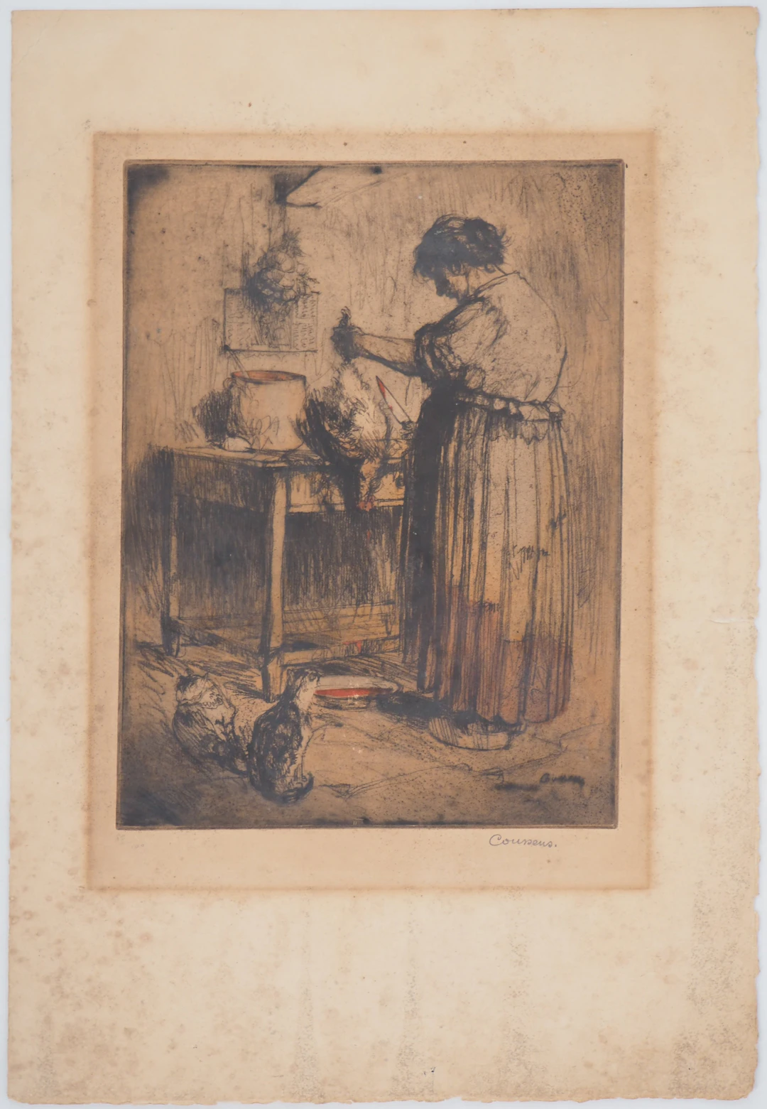 Armand COUSSENS - La cuisinière - Gravure originale signée