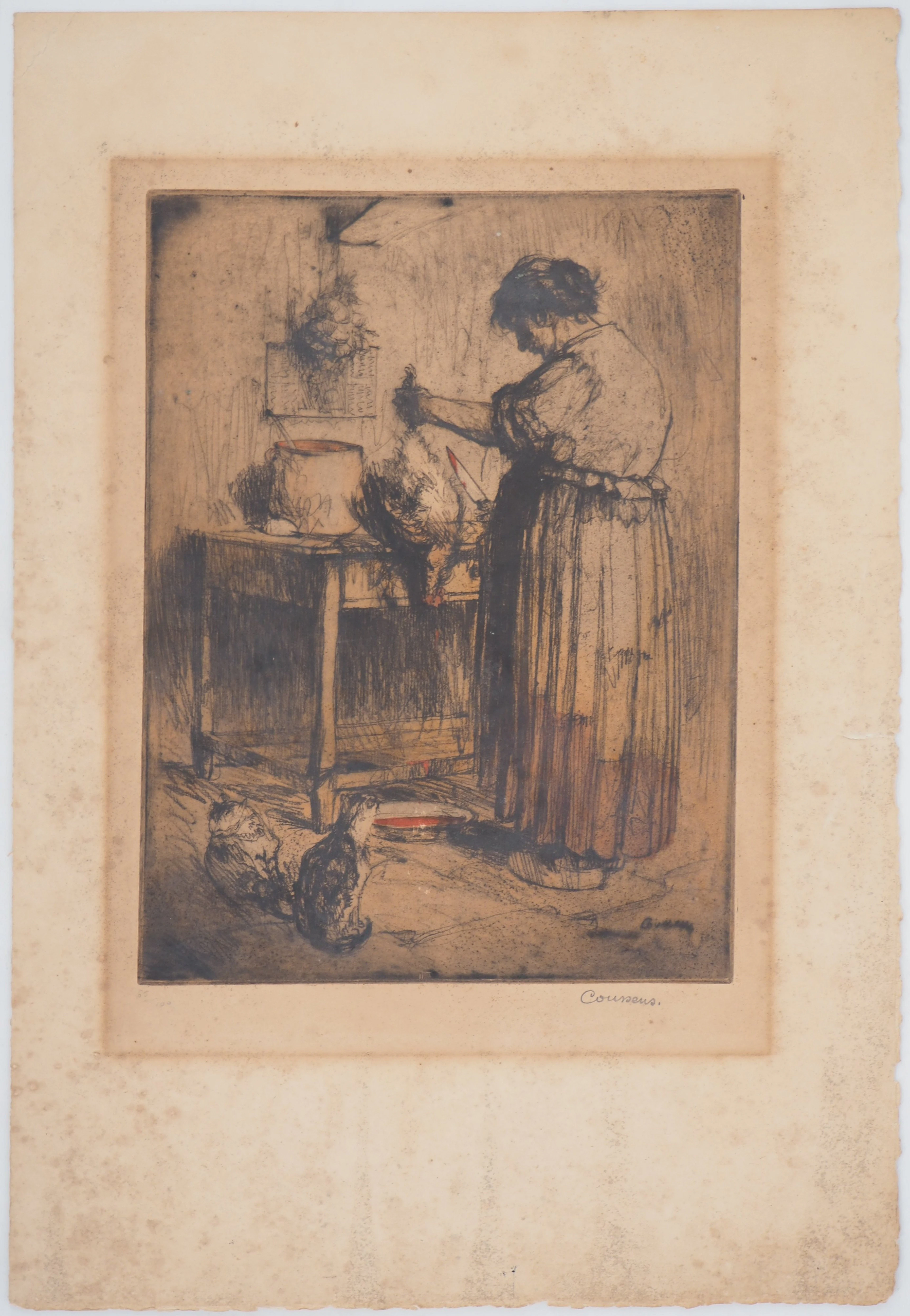 Armand COUSSENS - La cuisinière - Gravure originale signée