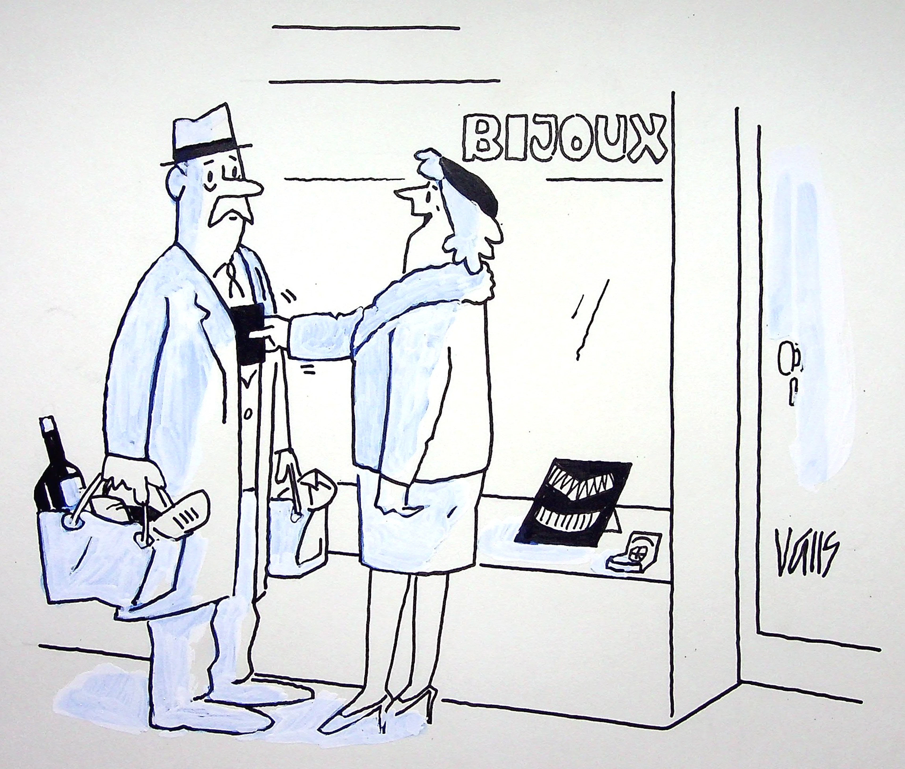 Guy VALLS : Charge de femme de foyer - Dessin original signé