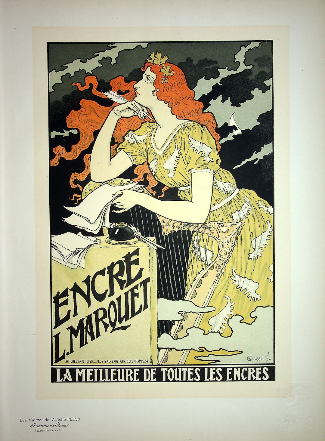 Eugène GRASSET : La poétesse à la plume - Lithographie originale signée