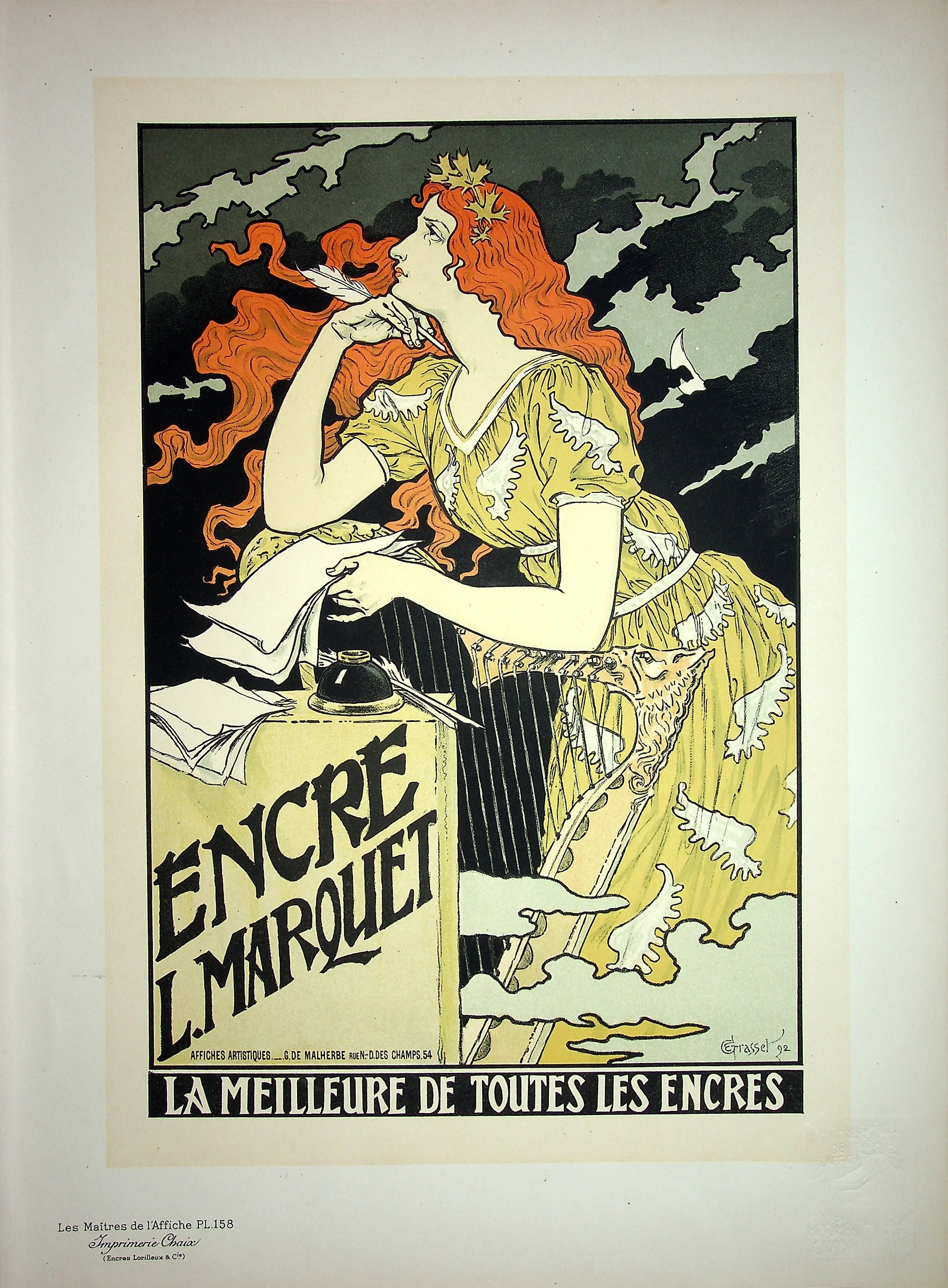 Eugène GRASSET : La poétesse à la plume - Lithographie originale signée