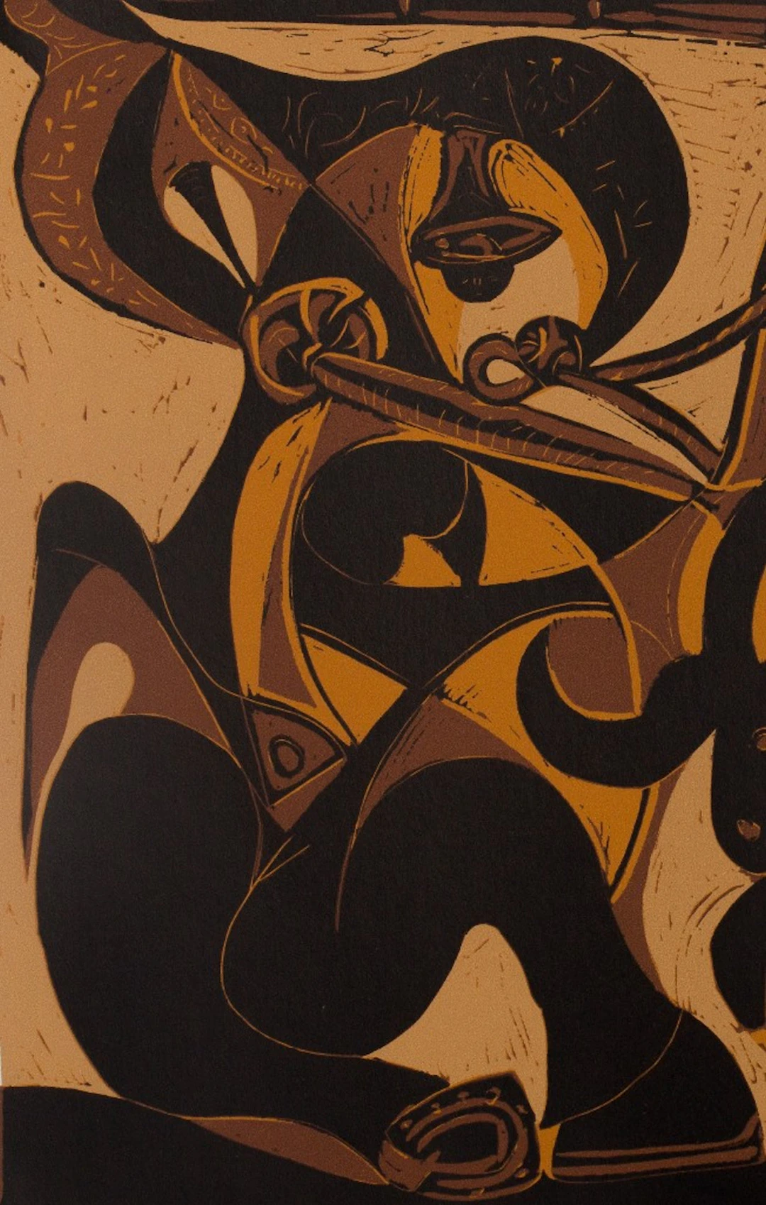 Pablo PICASSO : Taureau chargeant un picador, Linogravure
