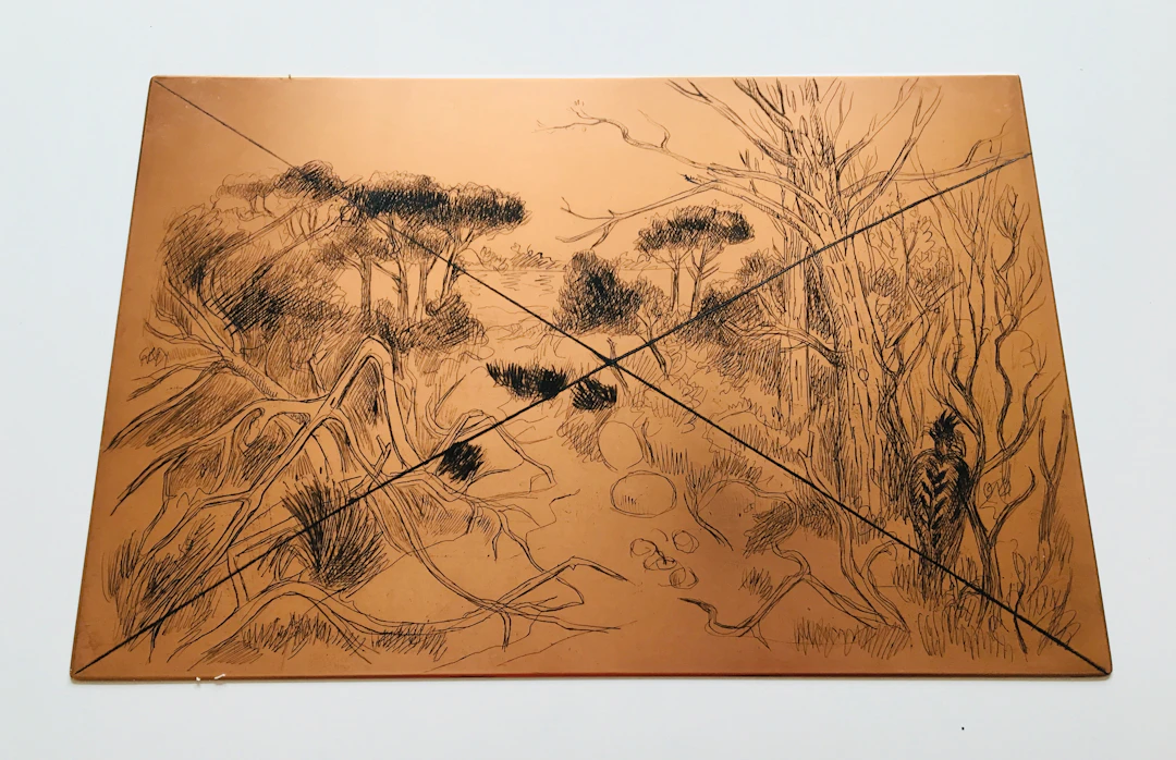 Yves BRAYER - Cuivre original gravé à l’eau-forte et sa gravure, 1973