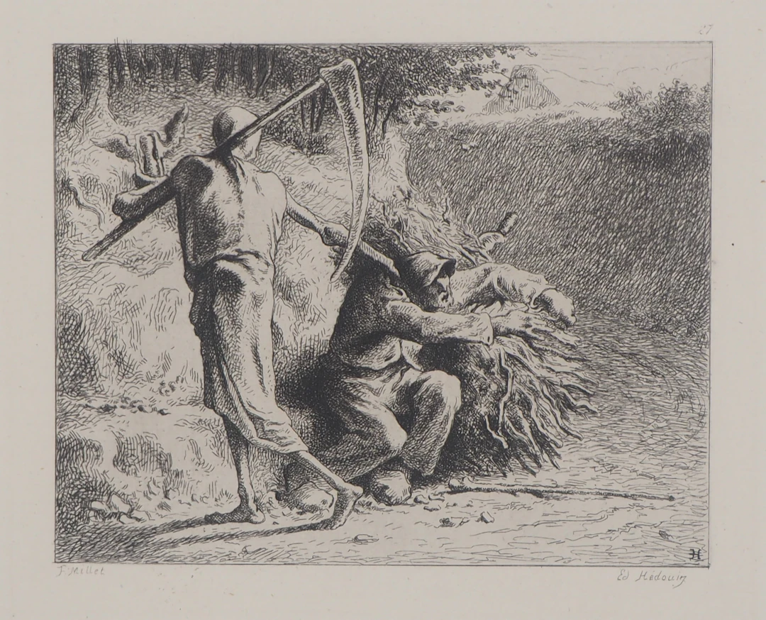 Jean François MILLET - Vanité, la Mort et le Bucheron,1873 - Gravure, signée