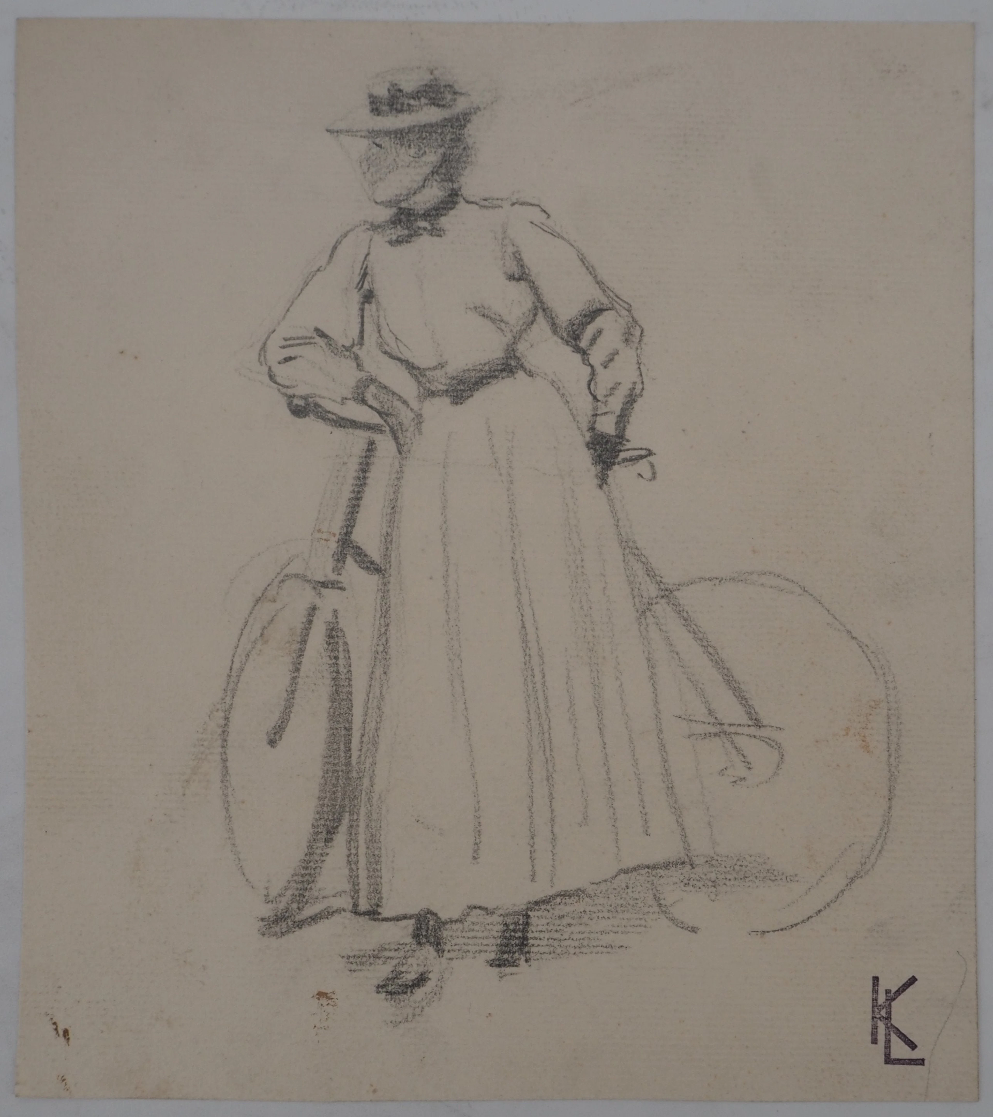 Léopold Franz KOWALSKI: Dame à la bicyclette, dessin original