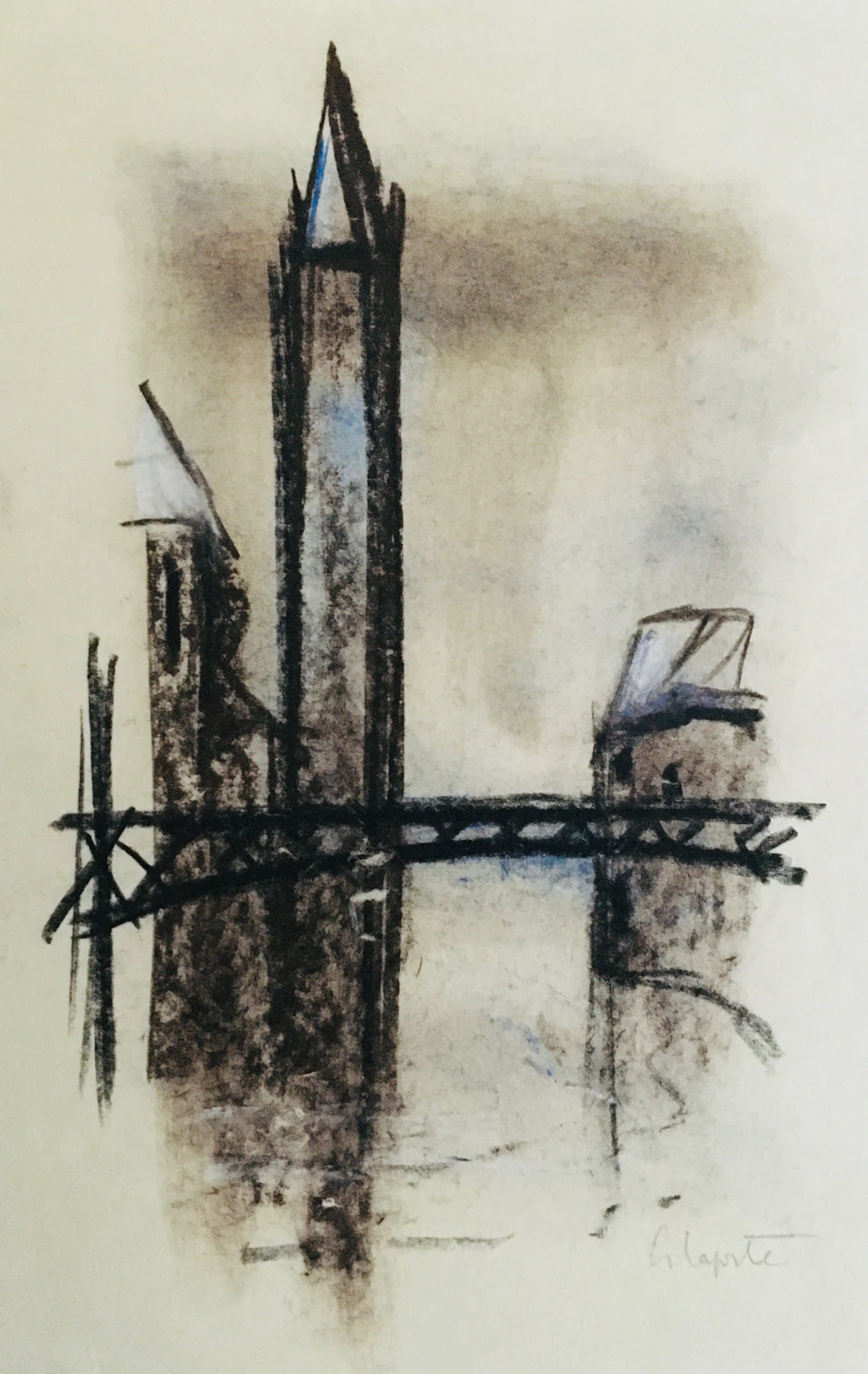 Georges LAPORTE - La passerelle, 1969 - Pastel original signé