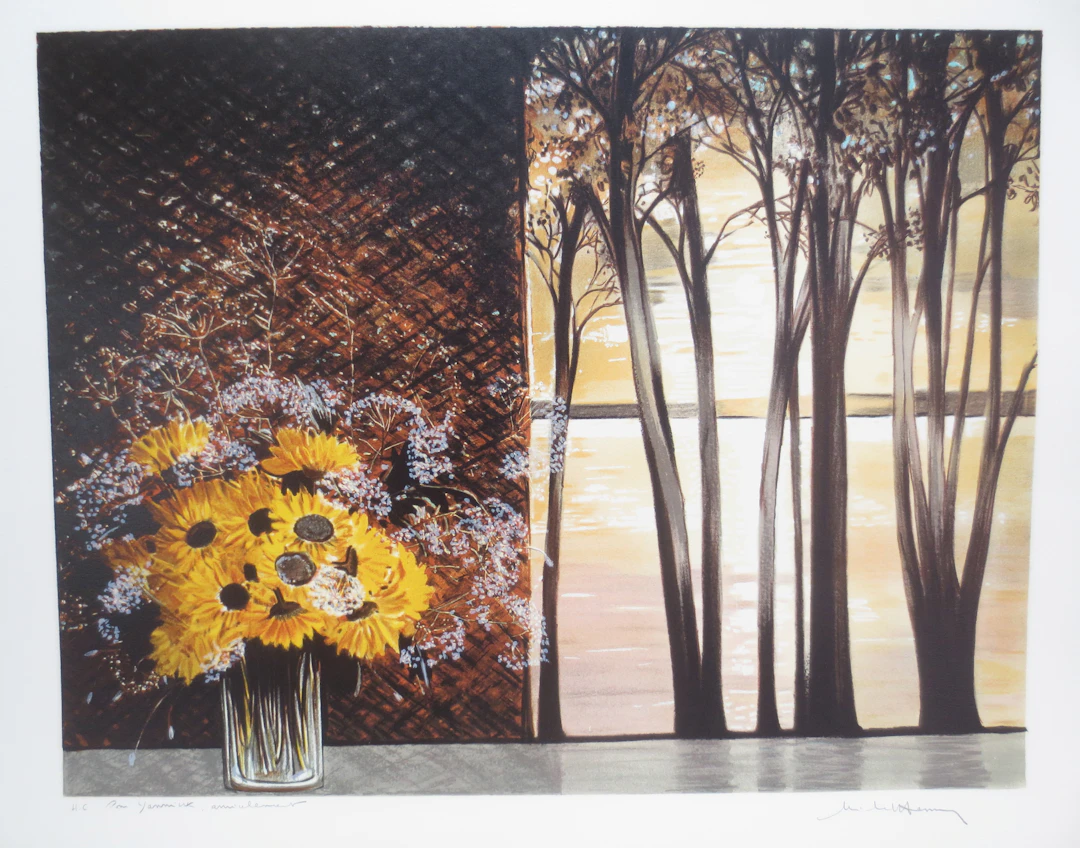 Michel HENRY - Les fleurs jaunes - Lithographie signée et dédicacée