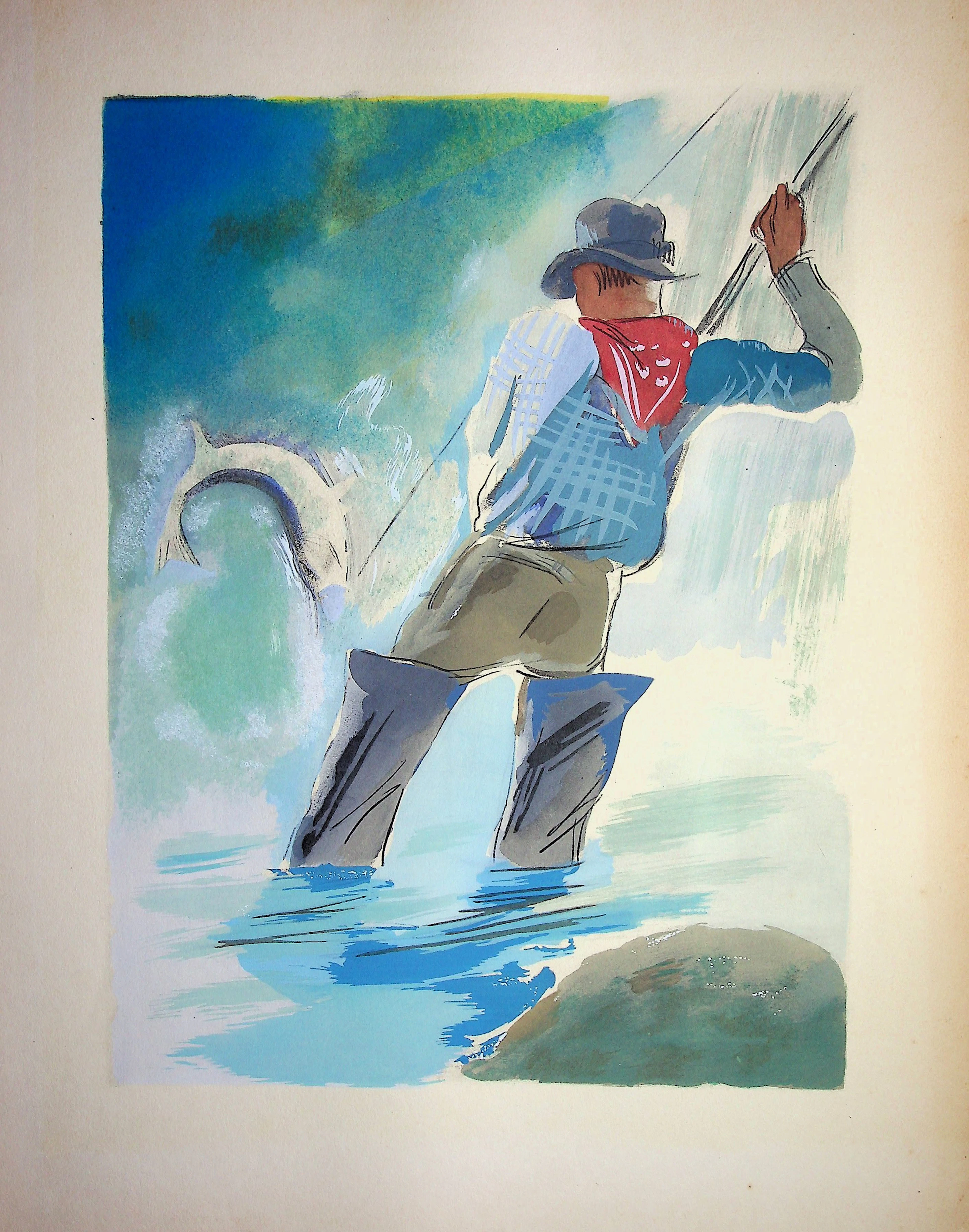 Milivoj UZELAC - La pêche sportive - Lithographie originale signée