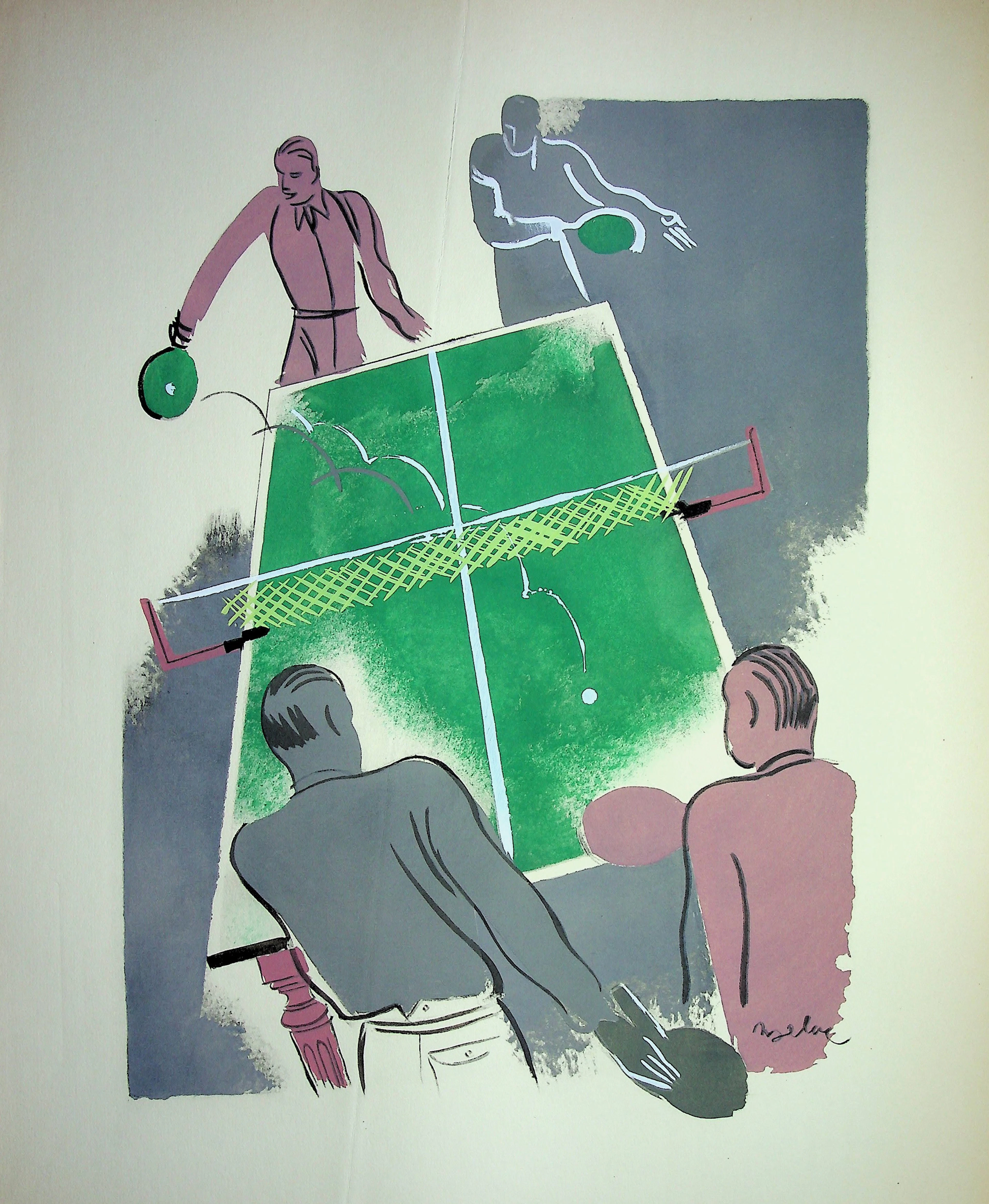Milivoj UZELAC - Ping-Pong : Tennis de table - Lithographie originale signée