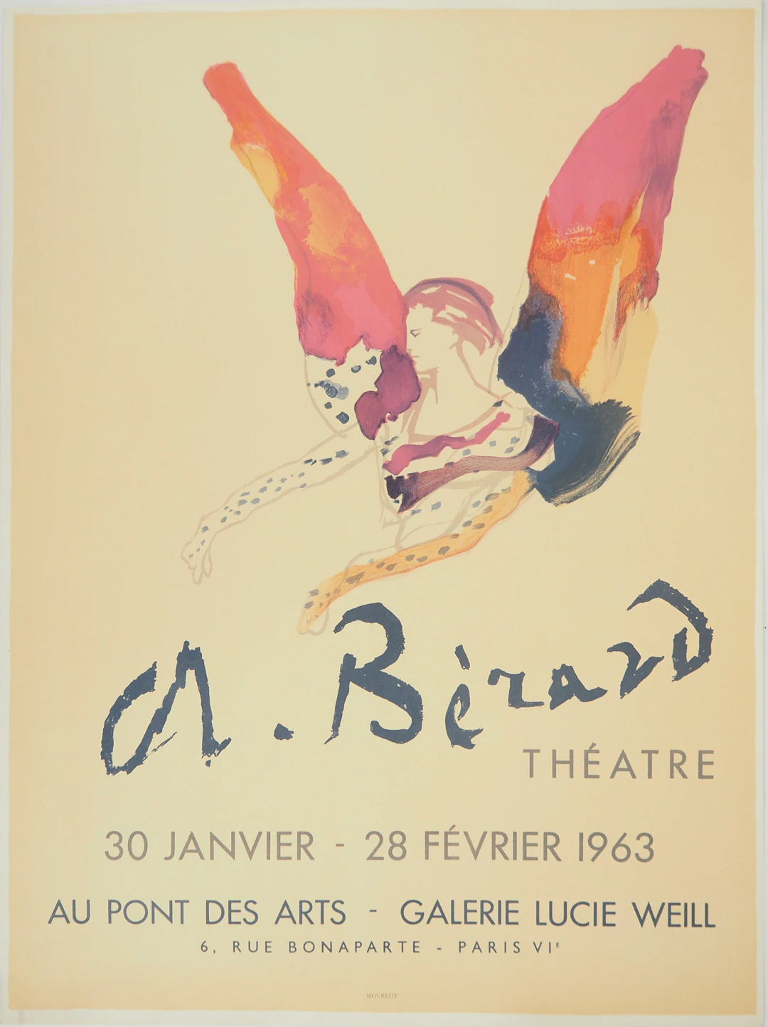 Christian BERARD : Théâtre, L'ange coloré, Affiche en lithographie signée