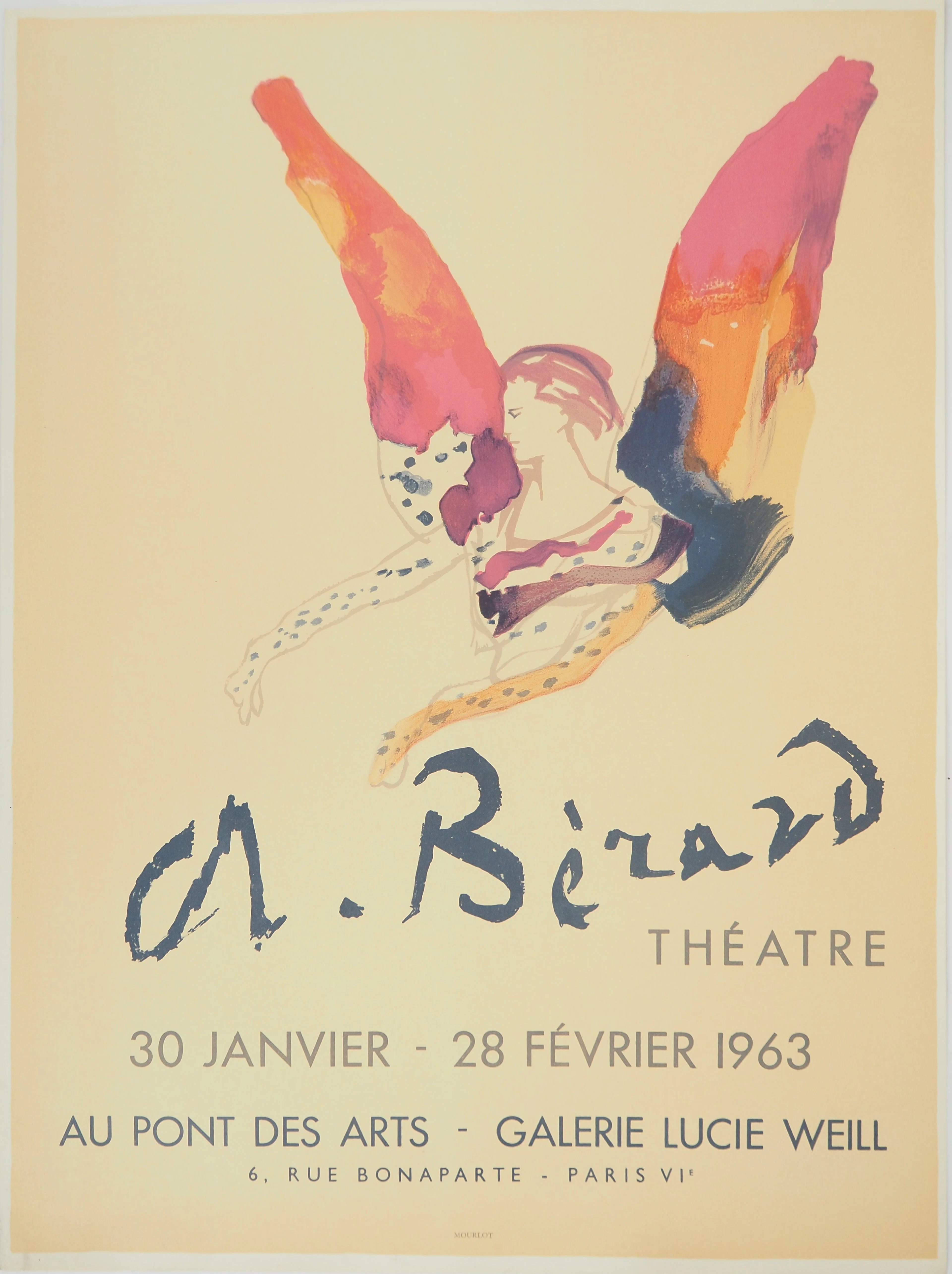 Christian BERARD : Théâtre, L'ange coloré, Affiche en lithographie signée