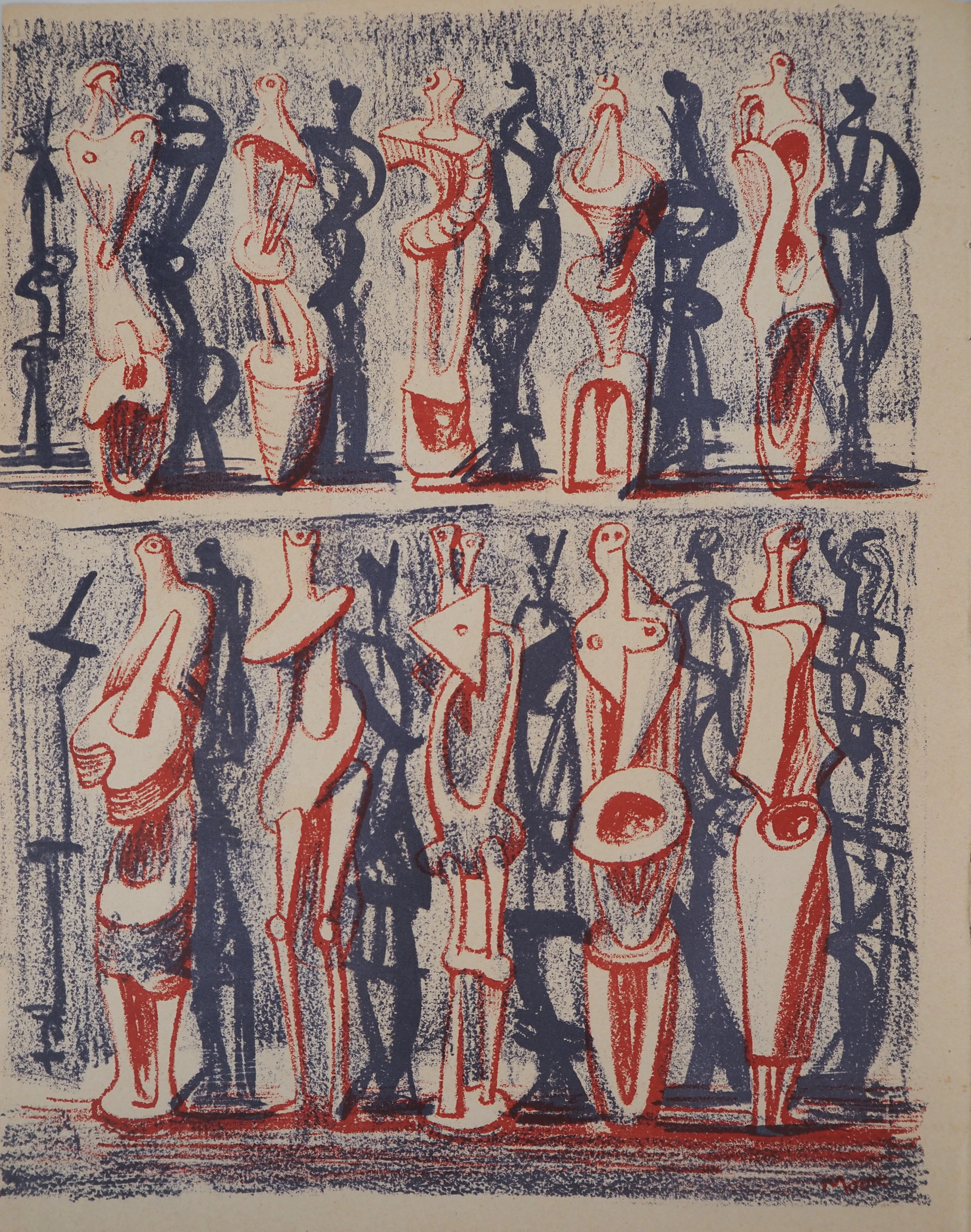 Henry MOORE - Figures et ombres, 1951 - Lithographie originale