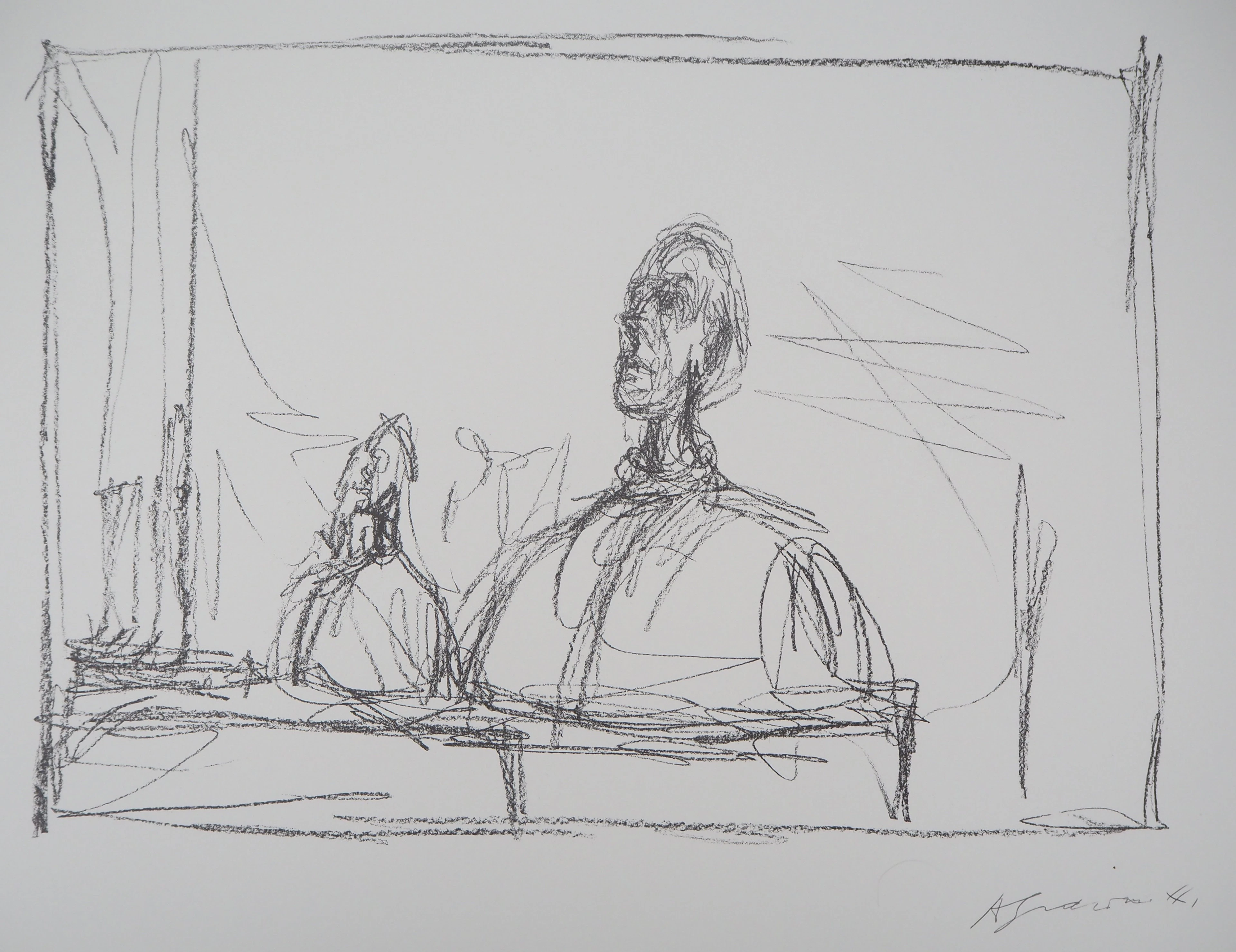 Alberto GIACOMETTI : Buste à l’atelier - Lithographie signée