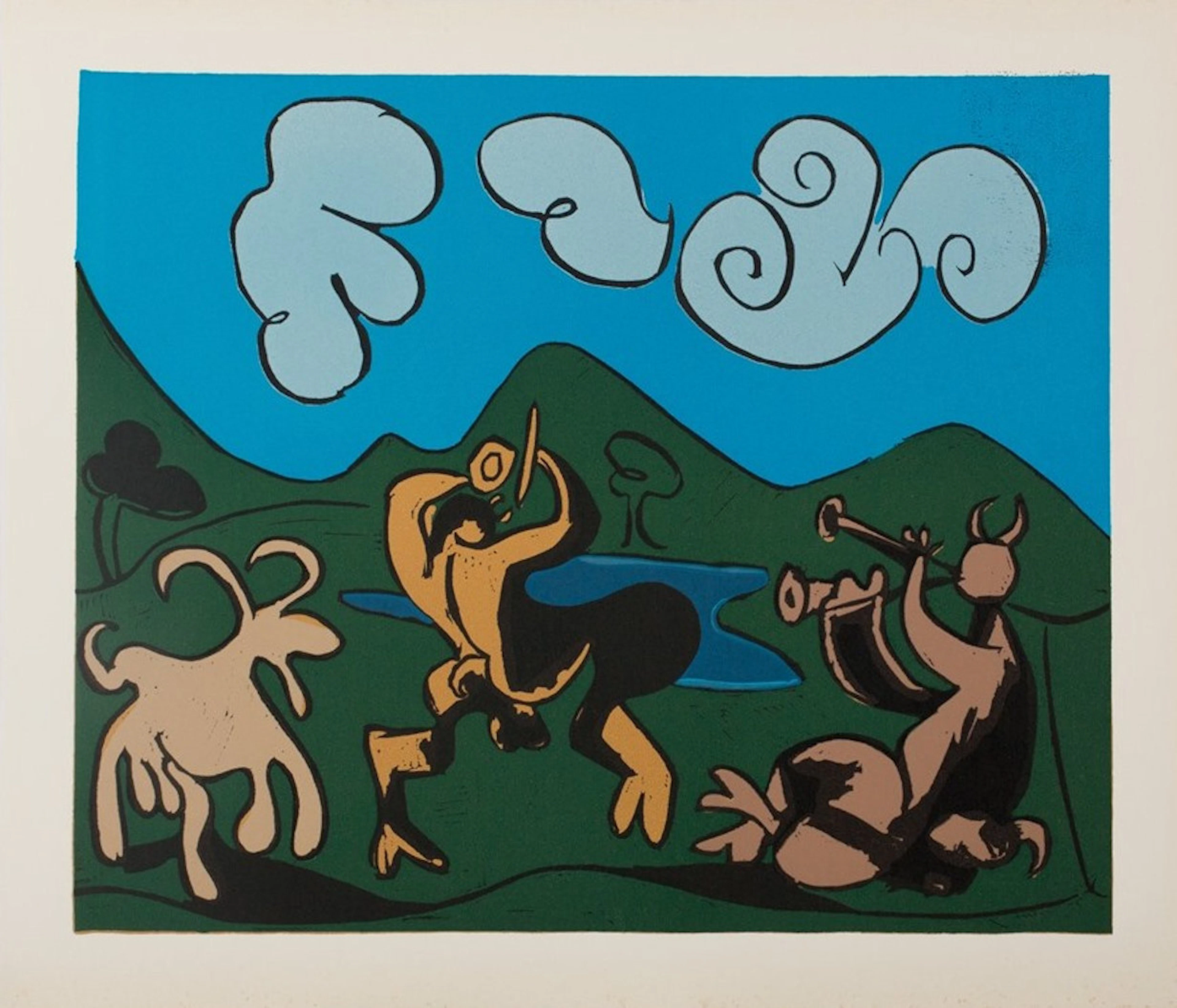Pablo PICASSO : Faunes et chèvre, Linogravure