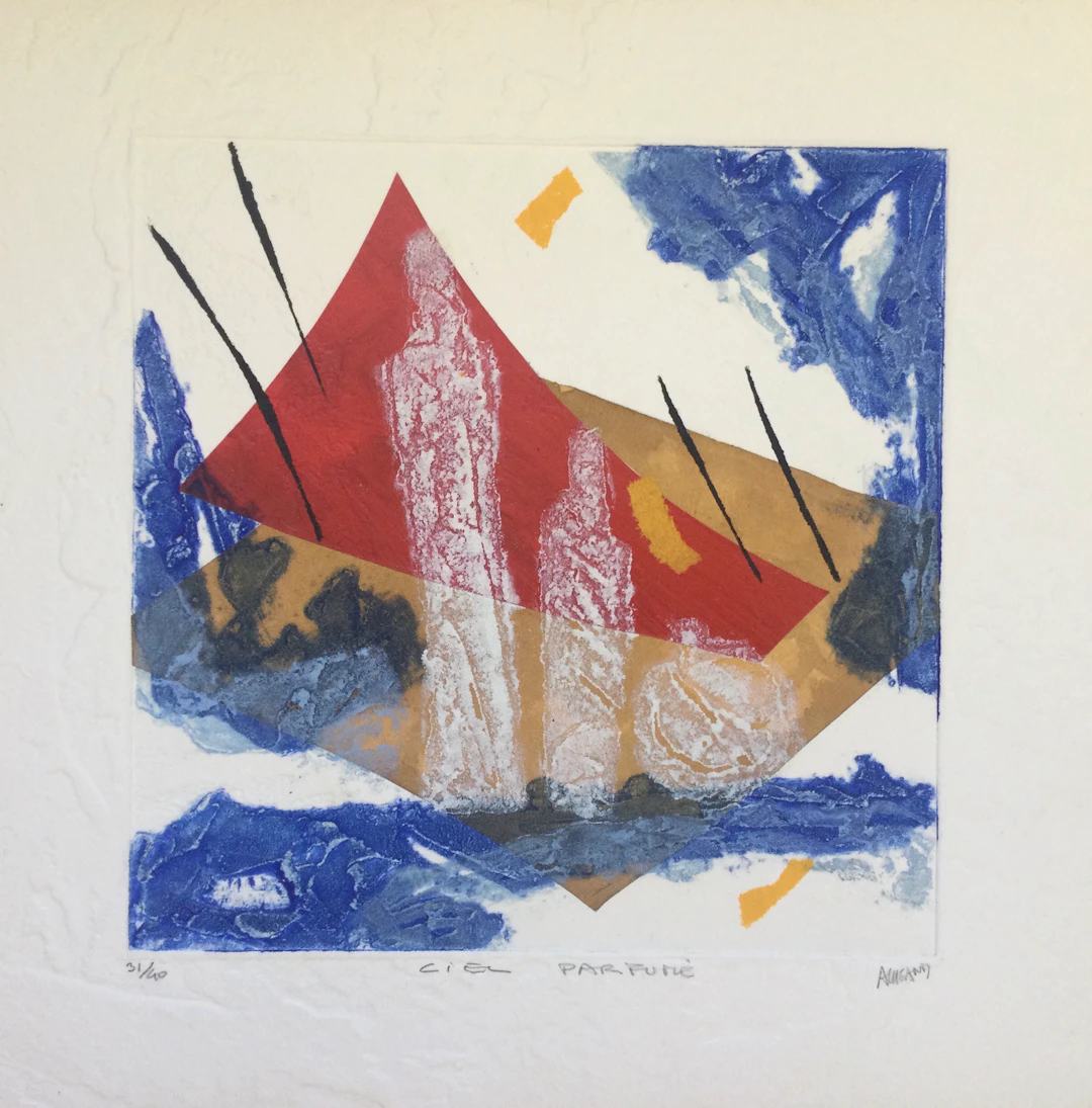 Bernard ALLIGAND - Ciel parfumé,2003 - Gravure au carborundum et collage signé