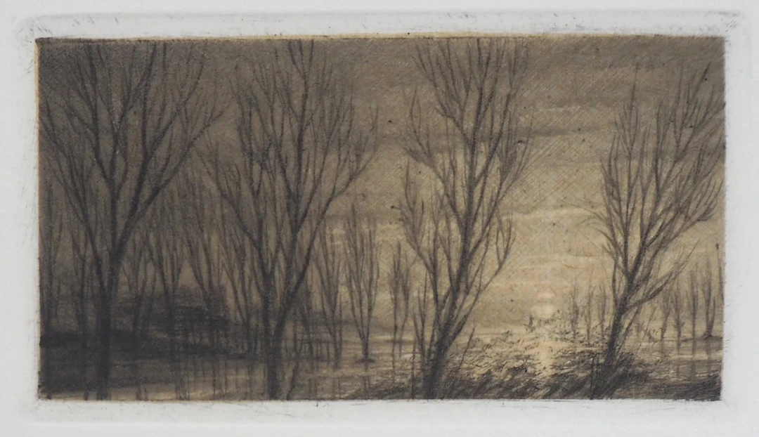 Jean Michel MATHIEUX-MARIE: Lac au crépuscule - Gravure originale