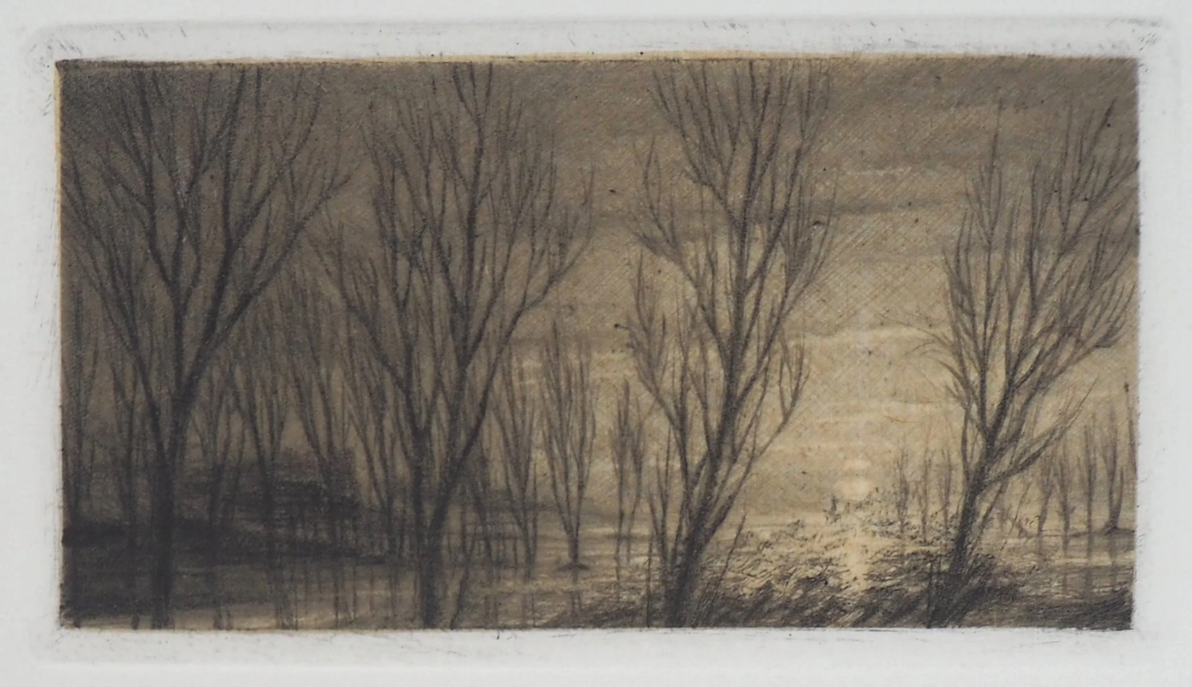 Jean Michel MATHIEUX-MARIE: Lac au crépuscule - Gravure originale