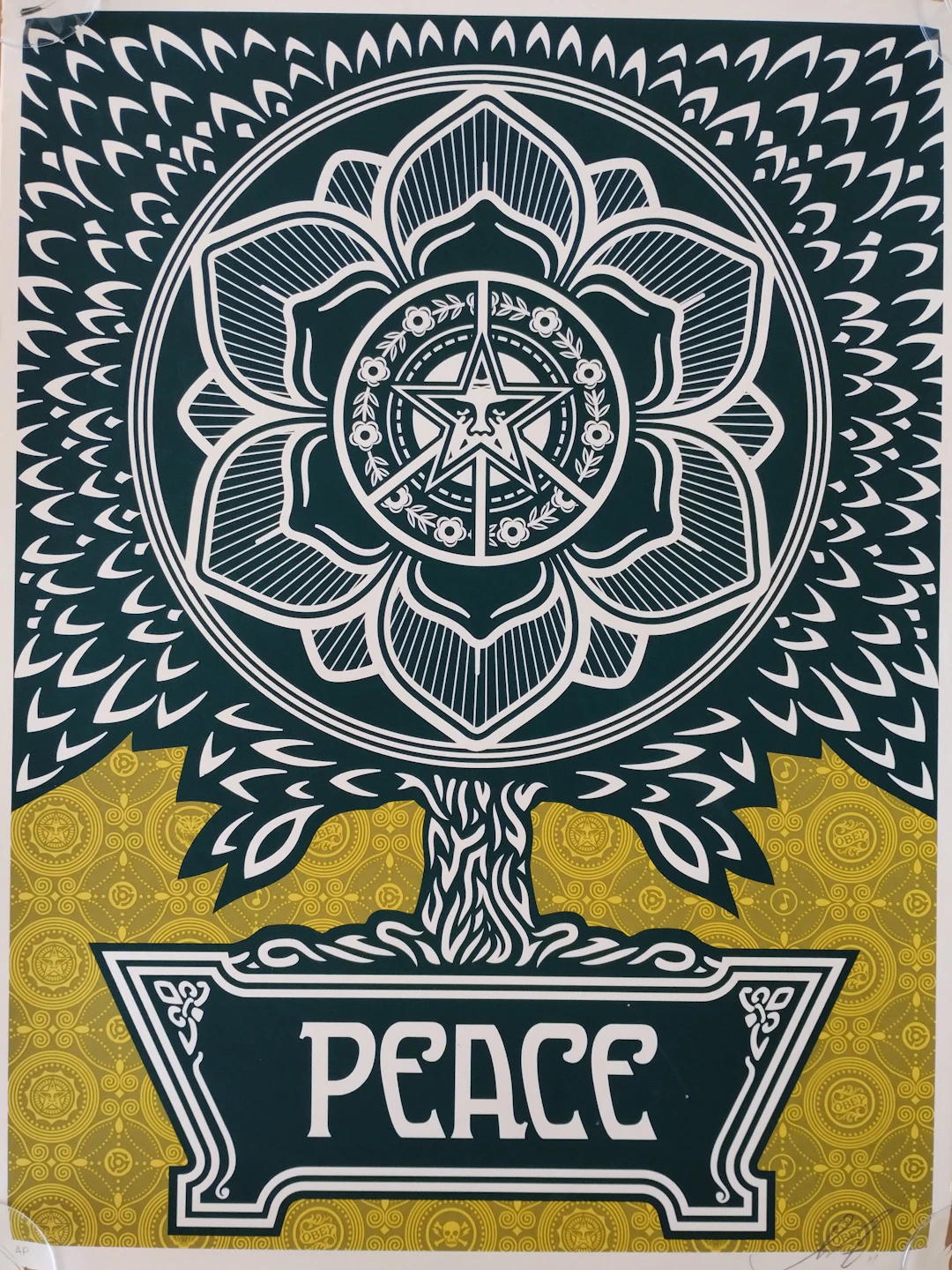 Shepard Fairey (Obey Giant) - 2007 Peace Tree Yellow AP - Sérigraphie