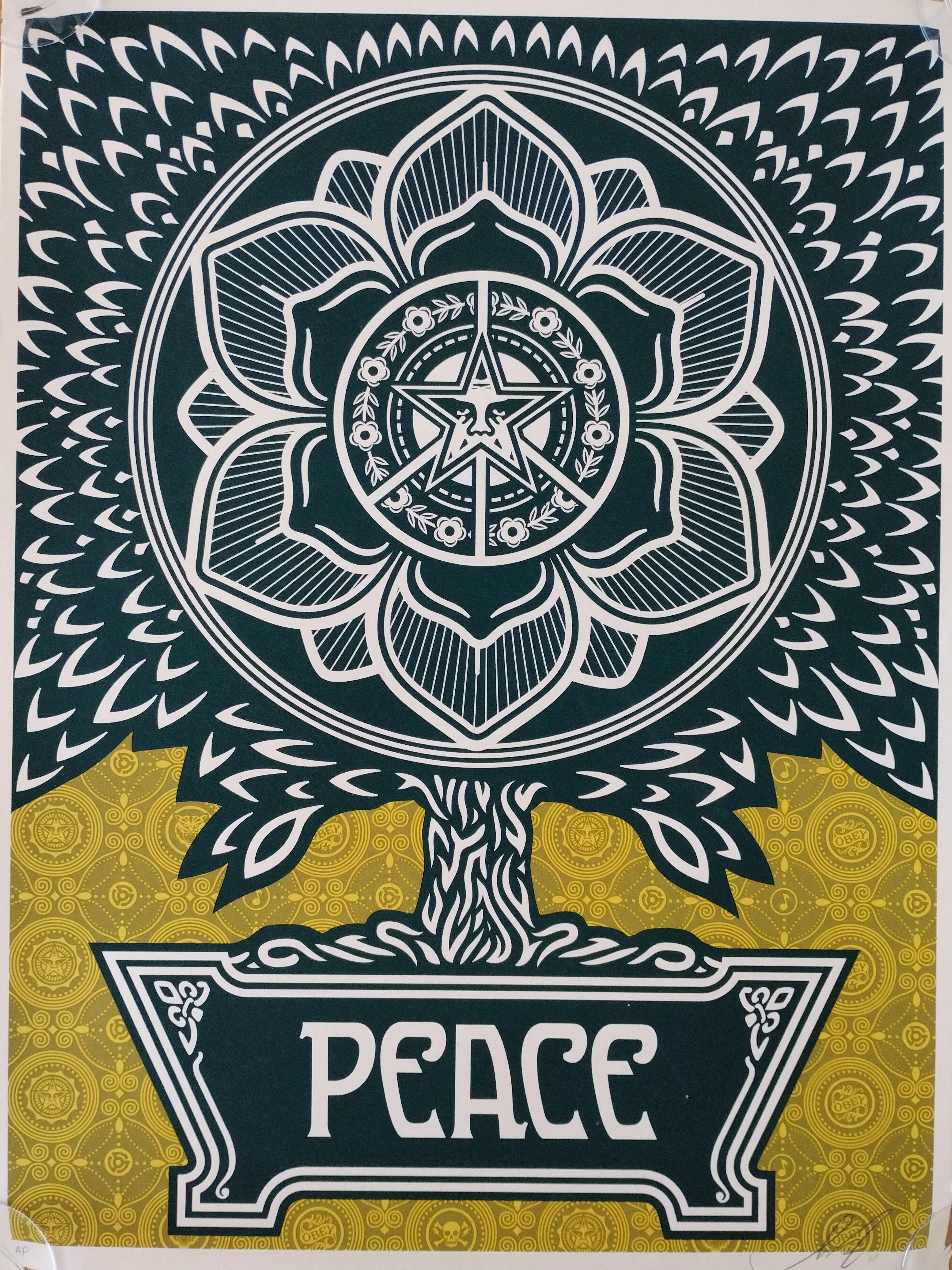 Shepard Fairey (Obey Giant) - 2007 Peace Tree Yellow AP - Sérigraphie