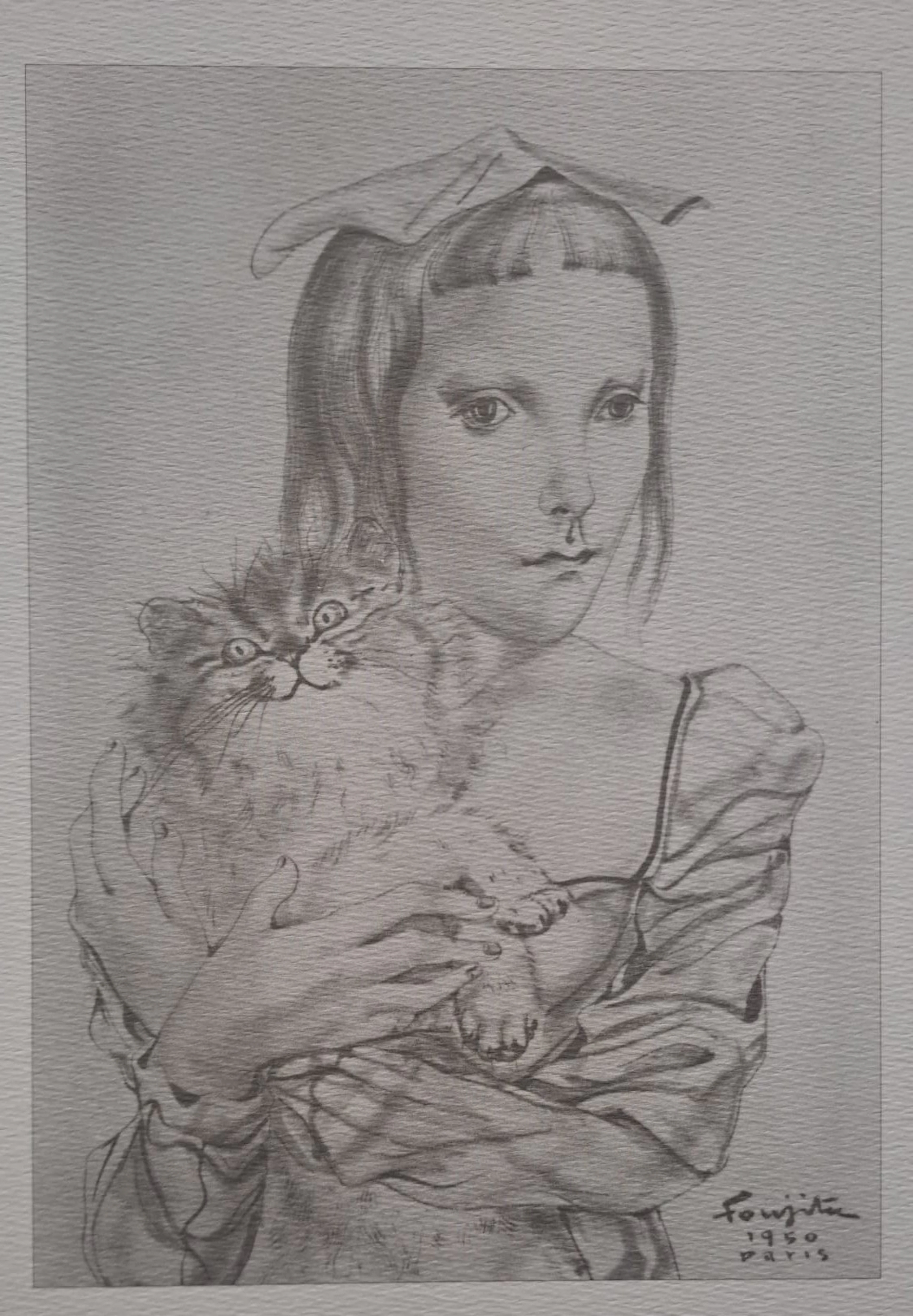 Léonard Foujita (d’après) - La jeune fille au chat - Impression d’art