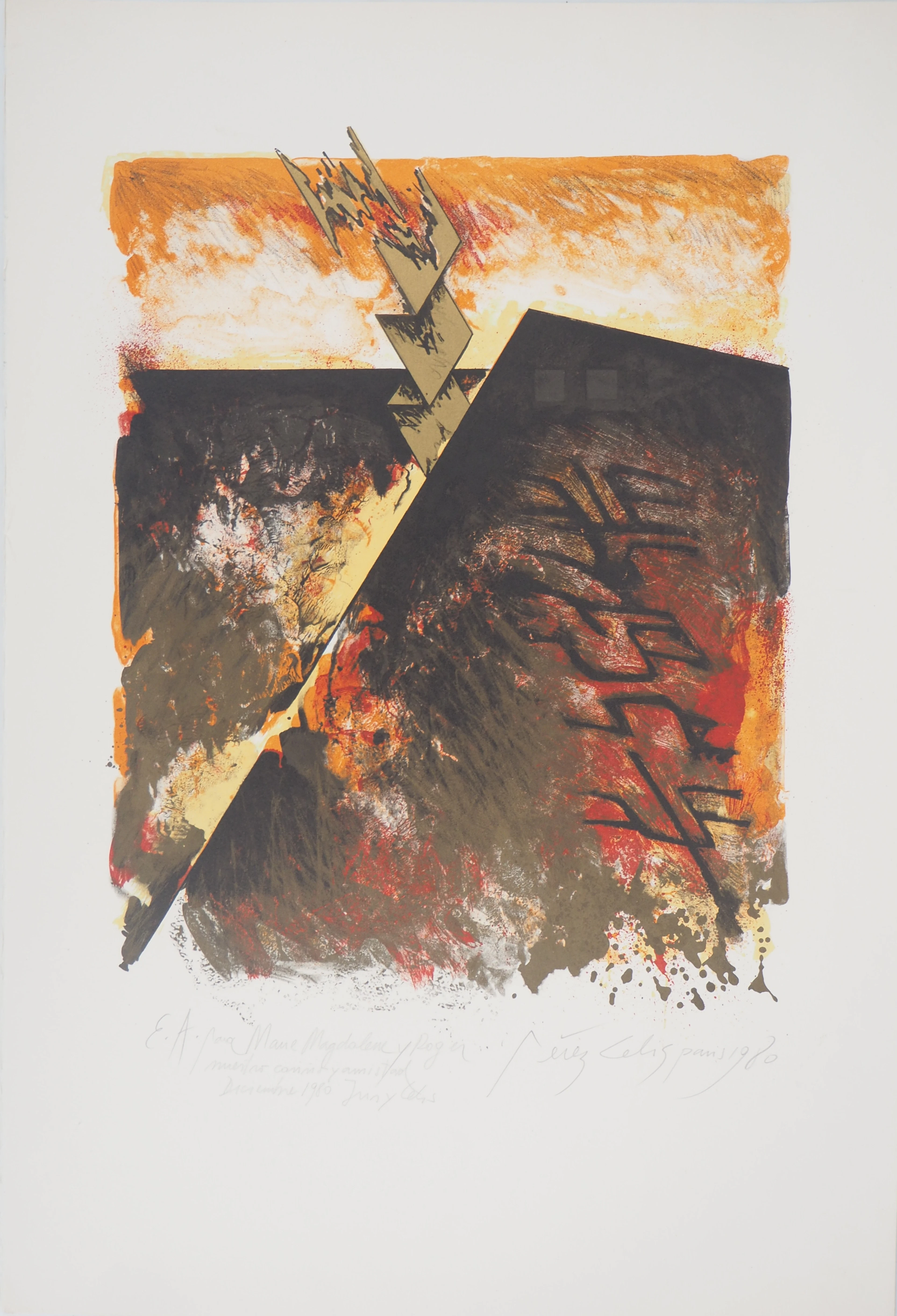 Pérez CELIS - Montagne en feu, 1980 - Lithographie originale signée
