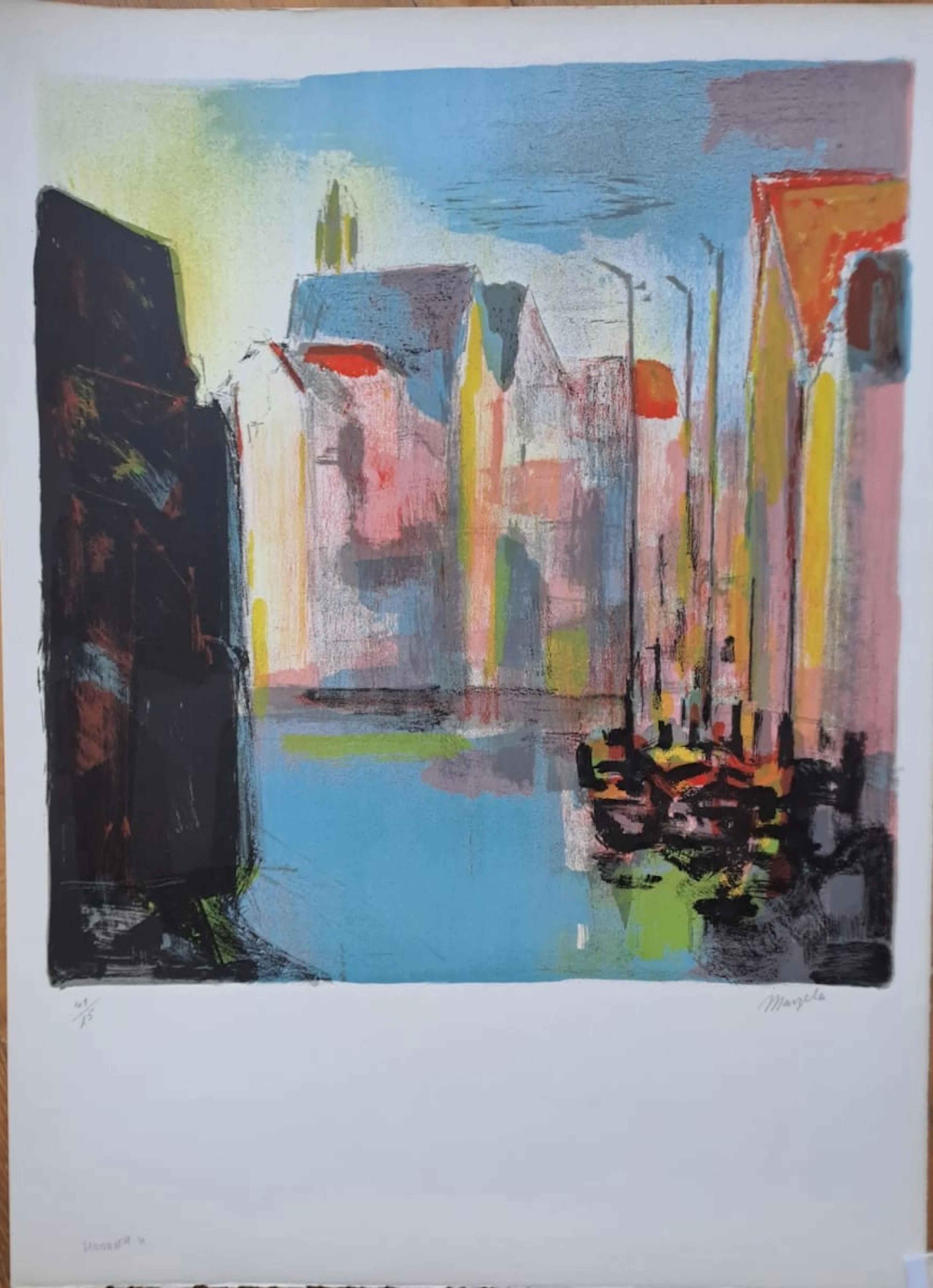 Jean Marzelle - L'entrée du port - Lithographie signée et numérotée au crayon