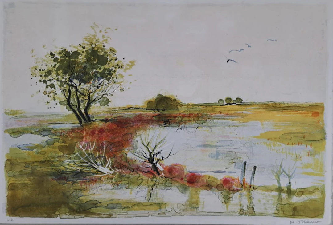Michel Jouenne - Terres inondées - Lithographie originale signée au crayon