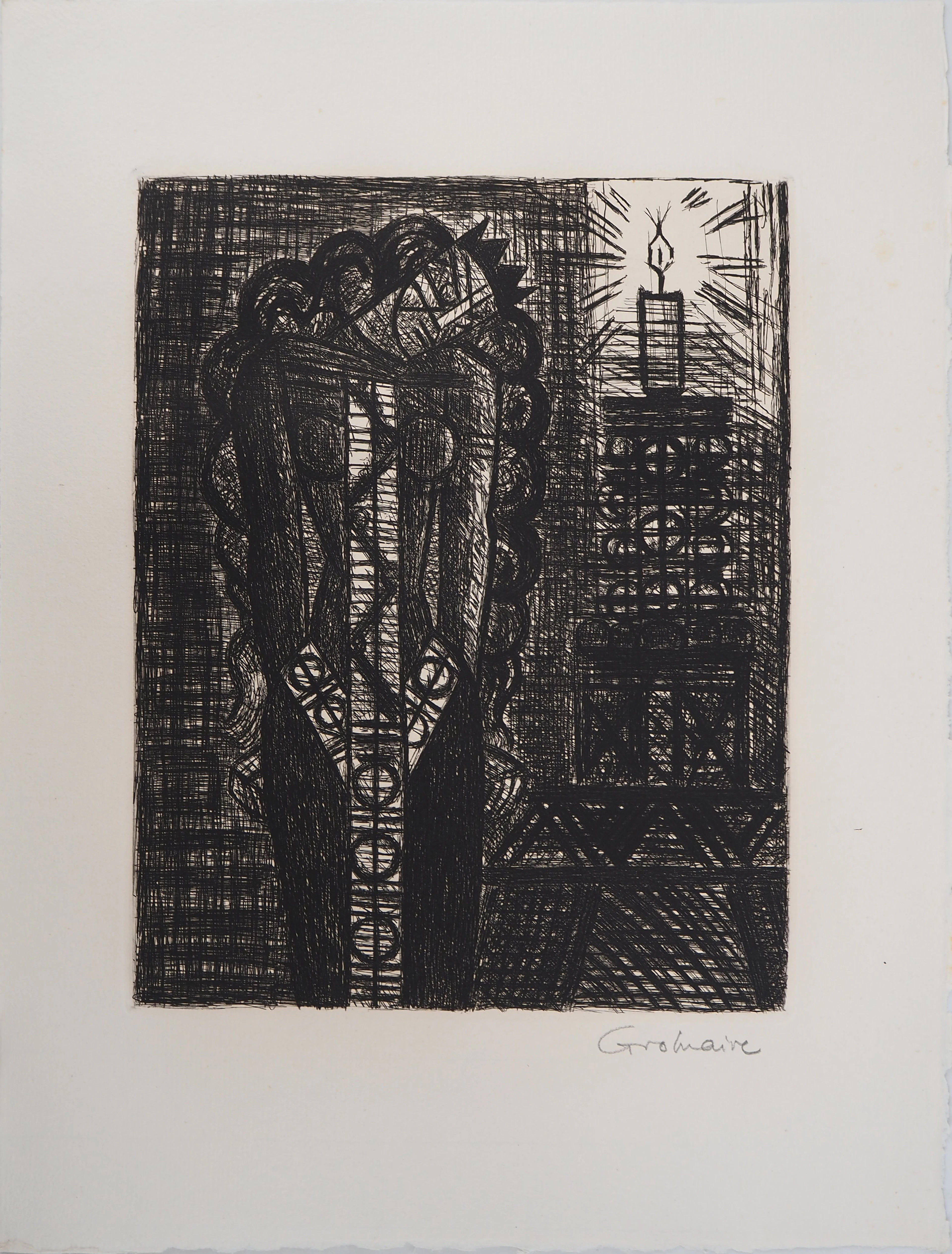 Marcel GROMAIRE - Macbeth, Shakespeare: la lamentation, 1958 - Eau-forte